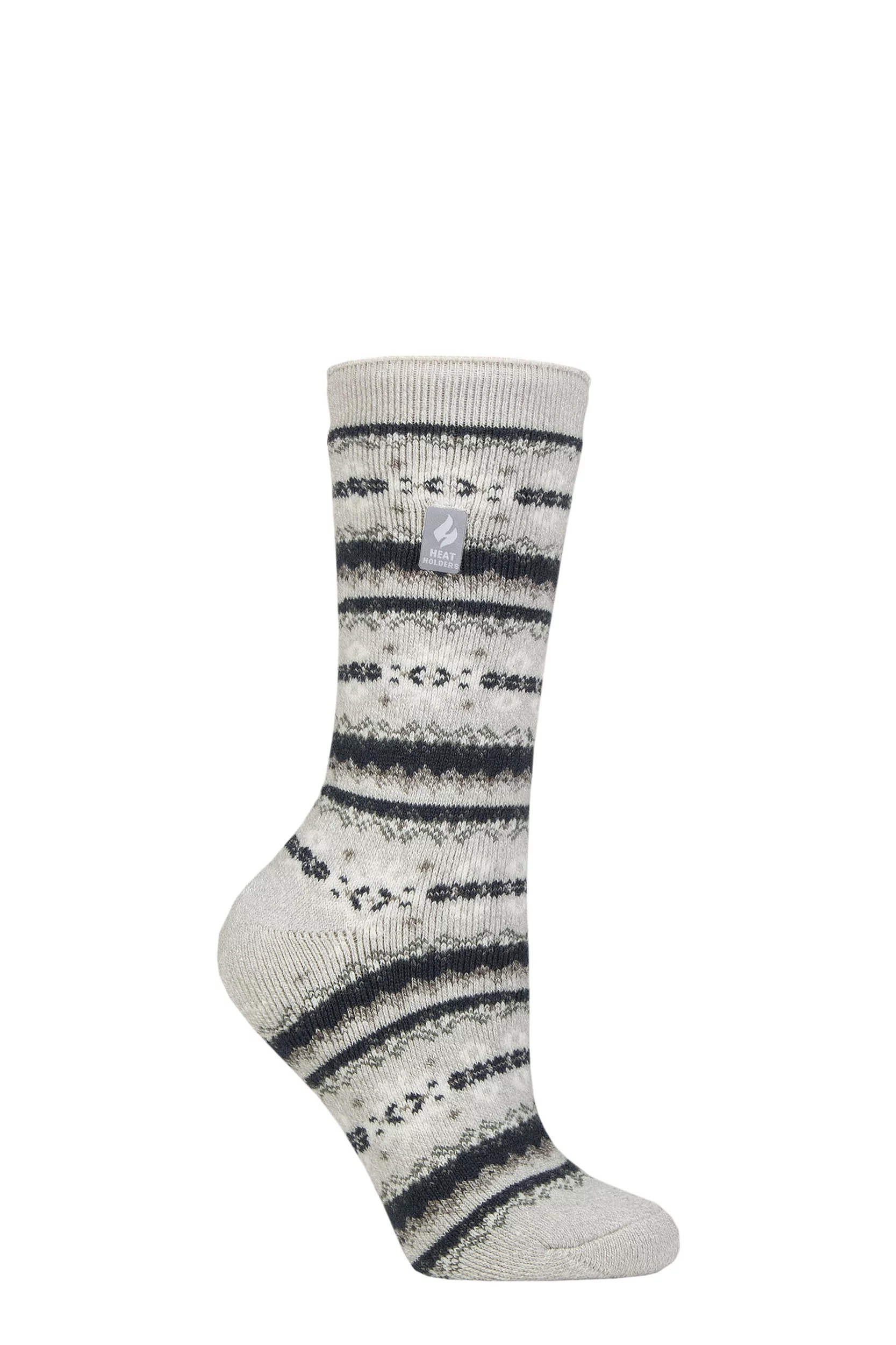 Women's 1 Pair SOCKSHOP Heat Holders 1.6 TOG Lite Patterned and Striped Socks Fairisle Light Grey Twist / Blue 4