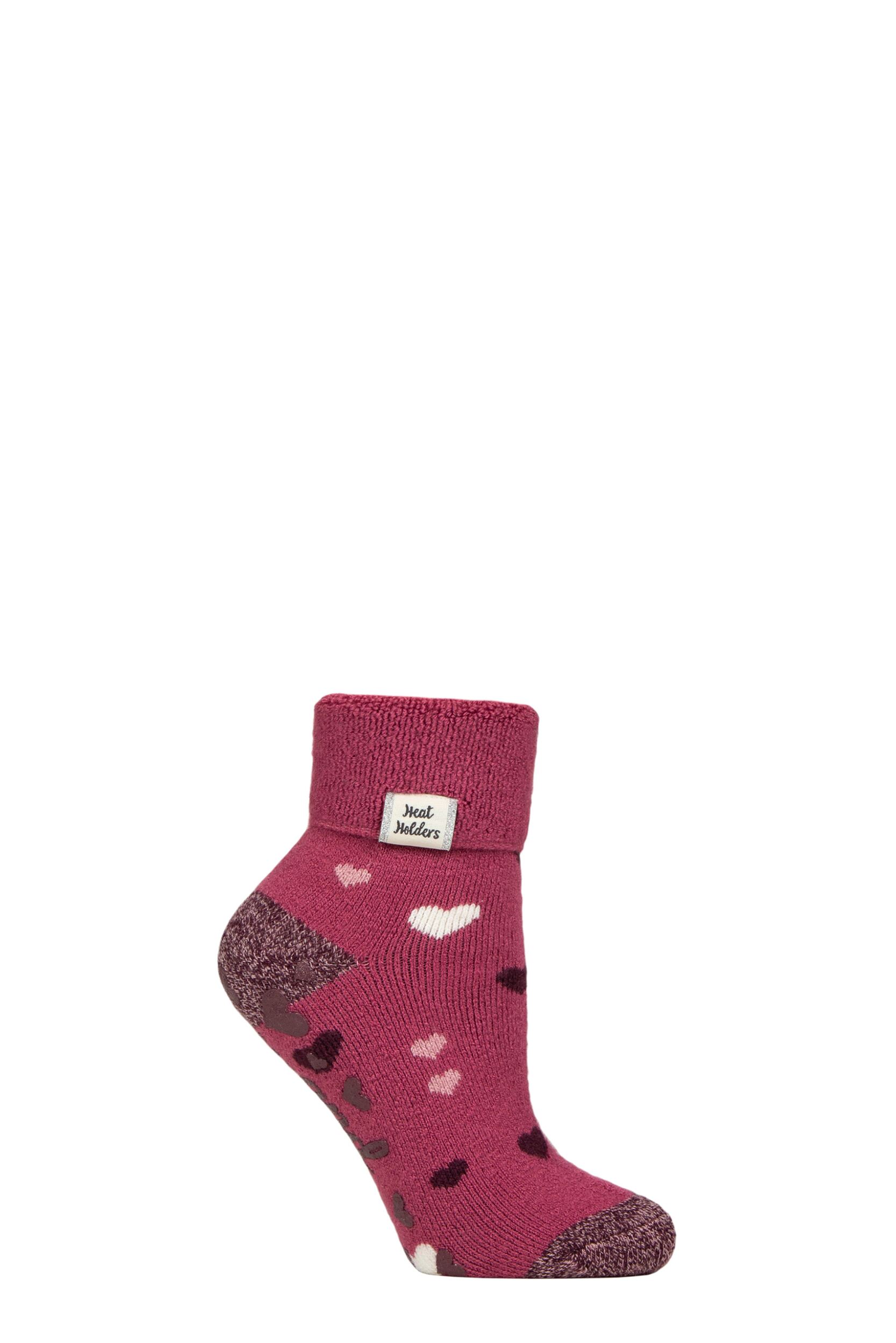 Women's 1 Pair SOCKSHOP Heat Holders Turn Over Cuff Lite Lounge Socks Hearts 4-8