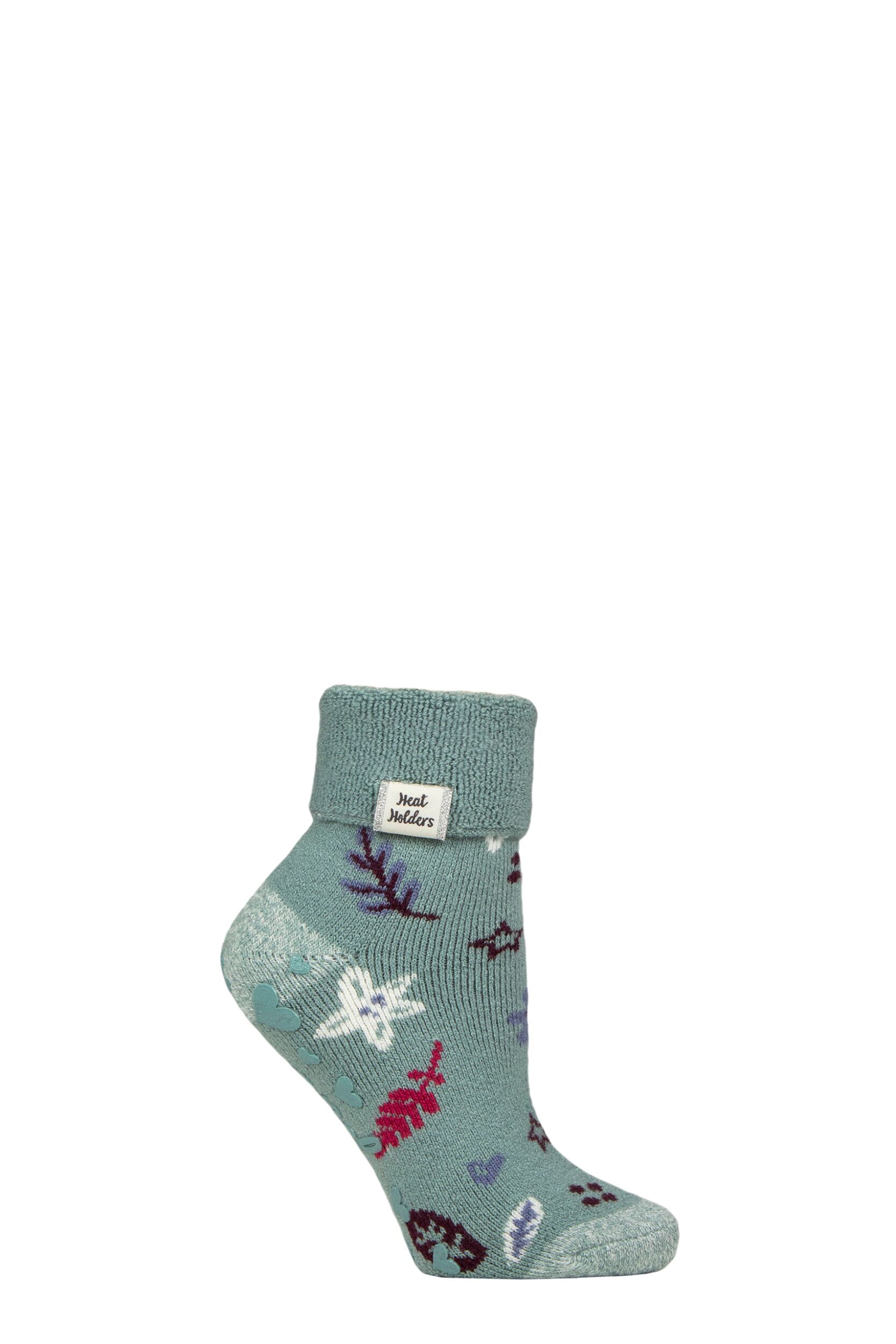 Women's 1 Pair SOCKSHOP Heat Holders Turn Over Cuff Lite Lounge Socks Winter Bloom 4-8