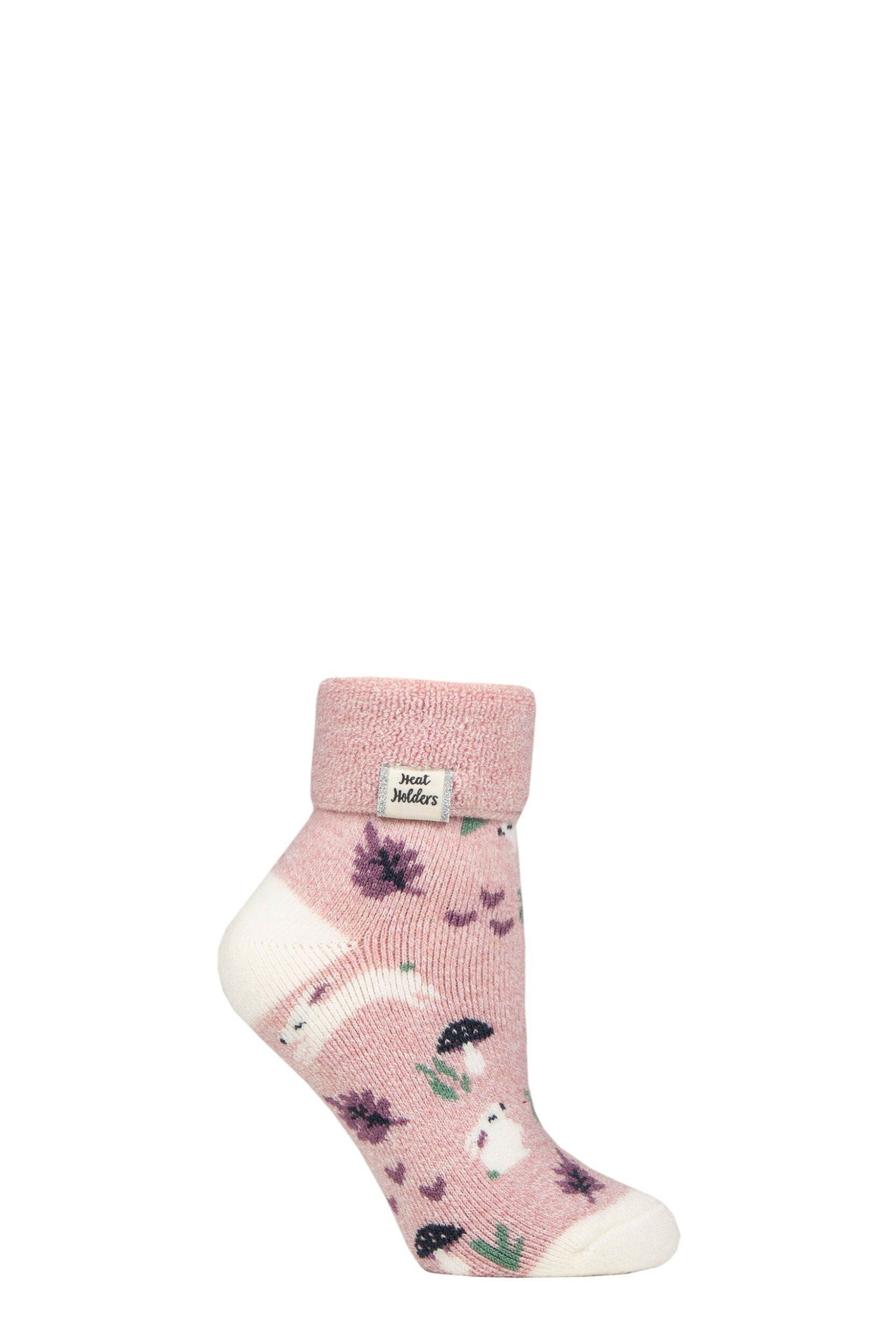 Women's 1 Pair SOCKSHOP Heat Holders Turn Over Cuff Sleep Lite Socks Bunnies 4-8