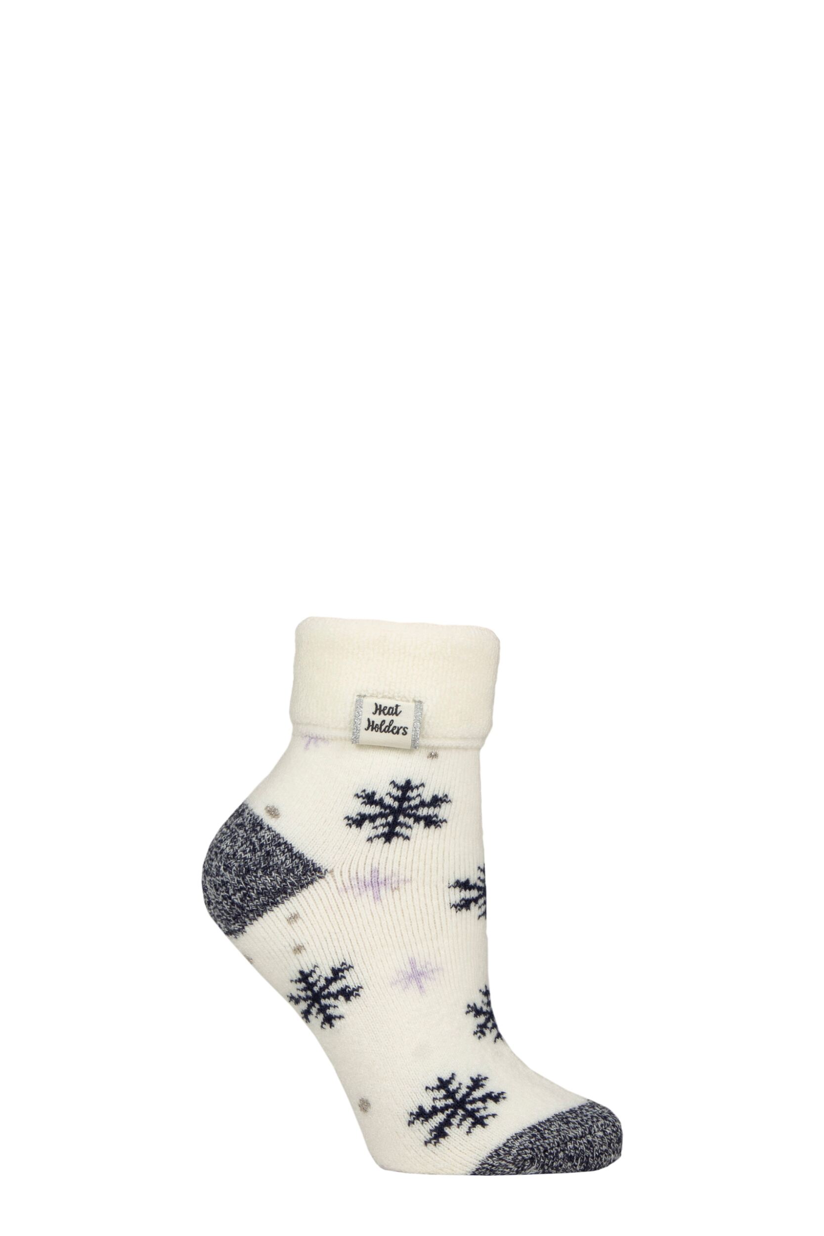 Women's 1 Pair SOCKSHOP Heat Holders Turn Over Cuff Sleep Lite Socks Snowflake Cream 4-8