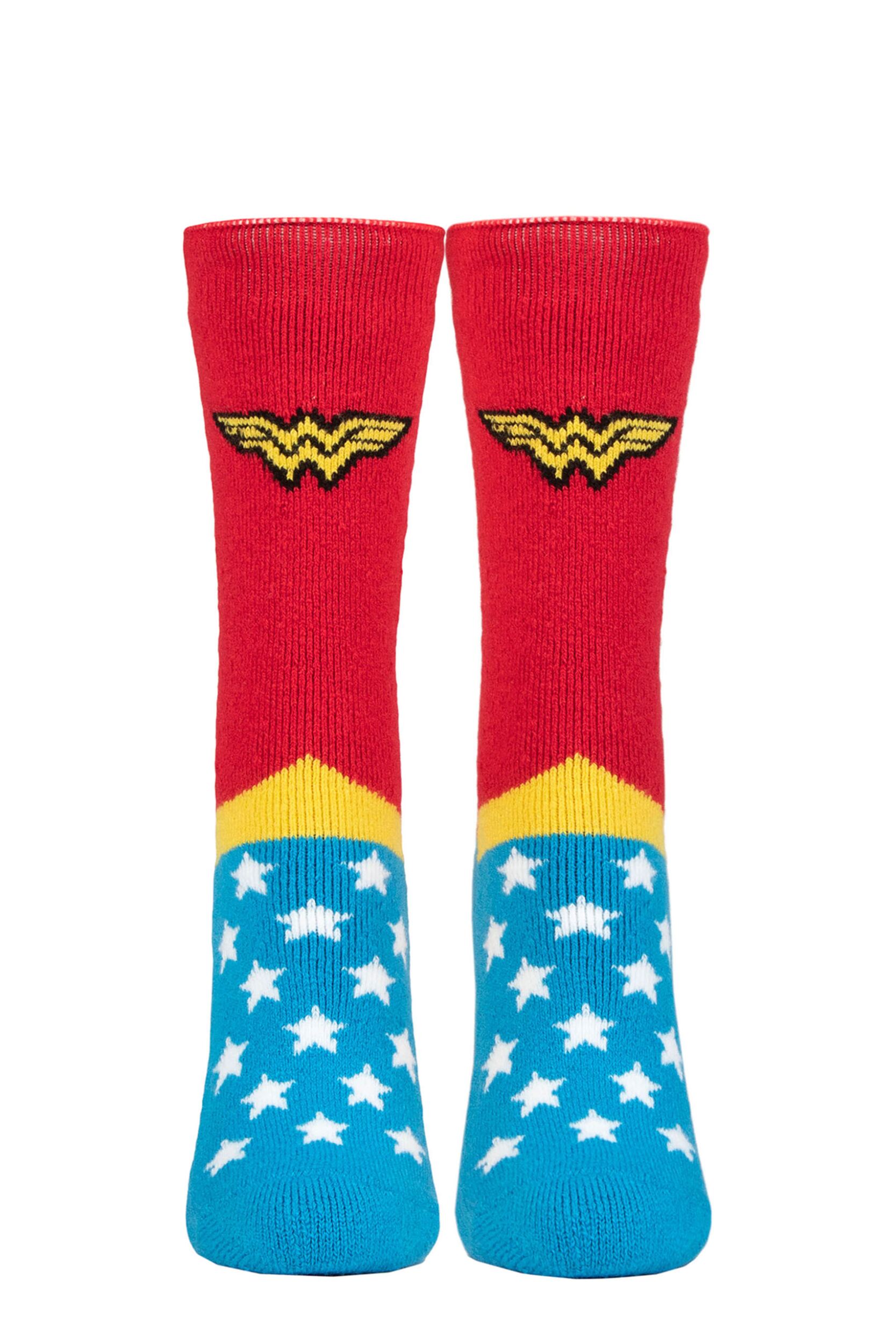Women's 1 Pair SOCKSHOP Heat Holders 1.6 TOG Lite DC Wonder Woman Thermal Socks Blue / Red 4-8 Ladies