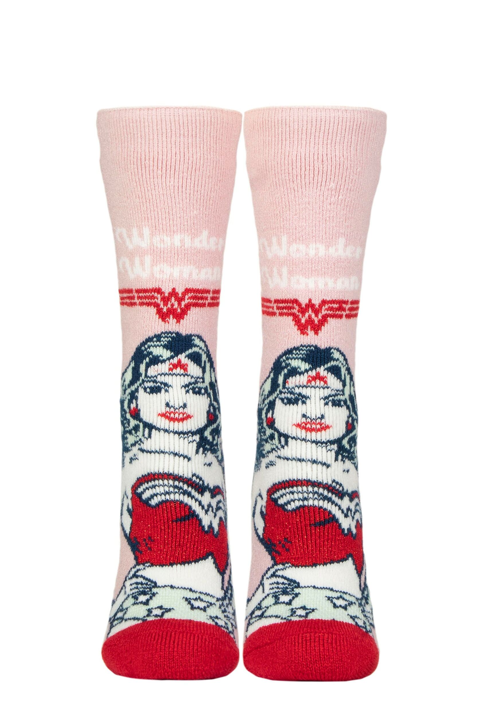 Women's 1 Pair SOCKSHOP Heat Holders DC Wonder Woman 1.6 TOG Lite Thermal Socks Pink / Red 4-8