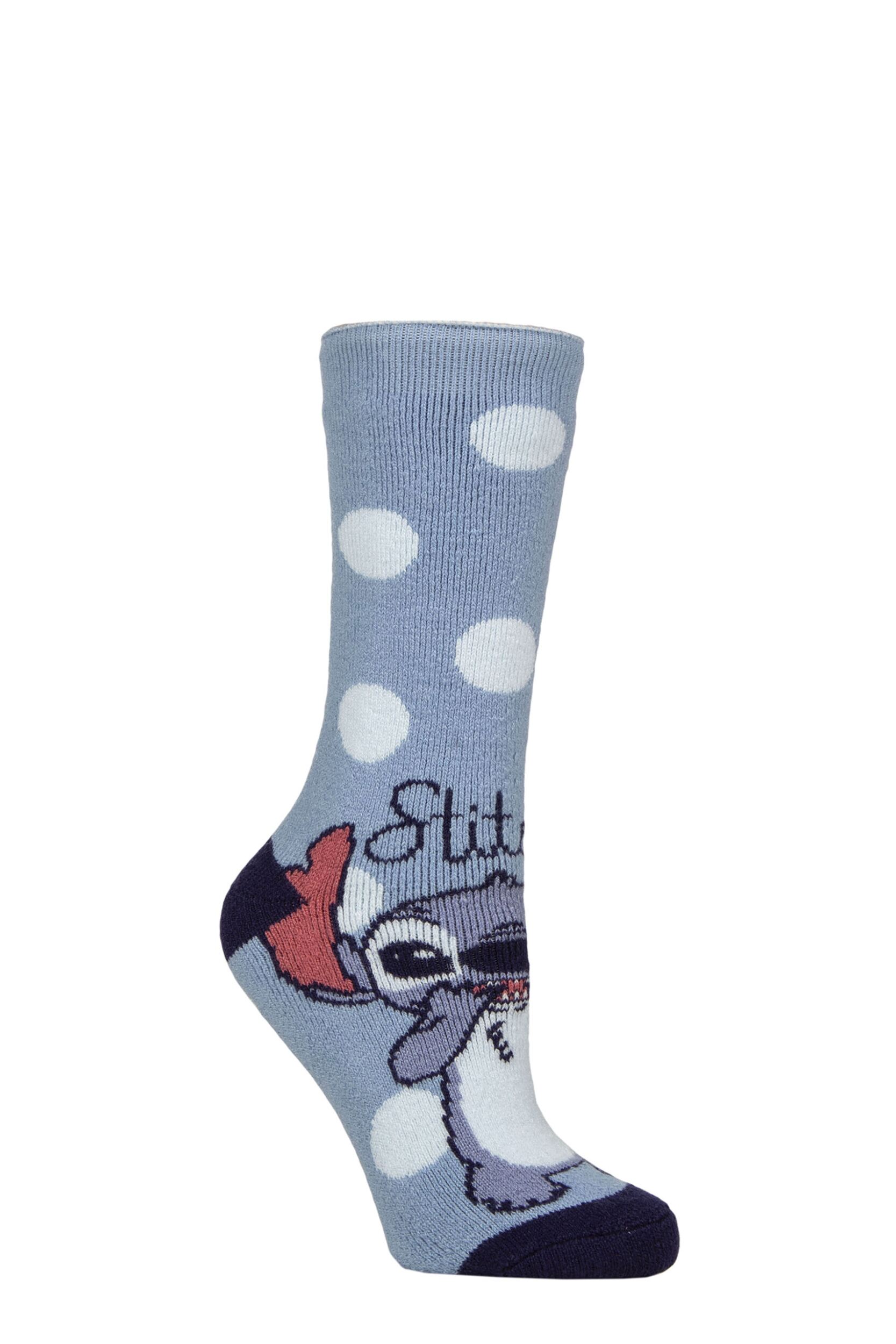 Women's 1 Pair SOCKSHOP Heat Holders 1.6 TOG Lite Disney Stitch Thermal Socks Blue 4-8
