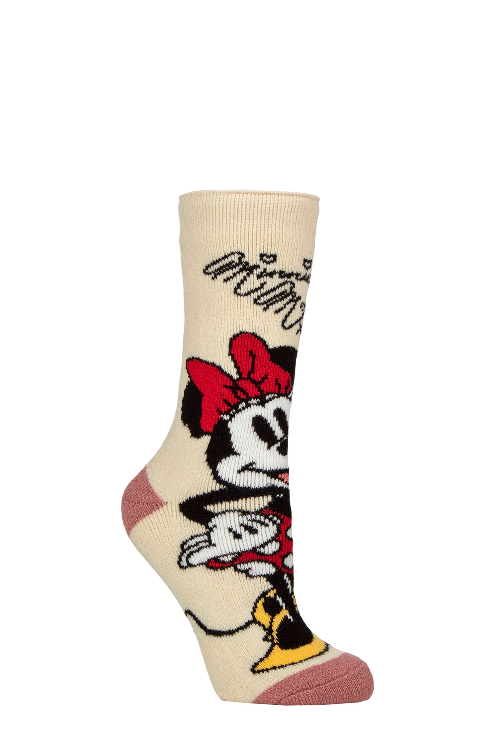 Women's 1 Pair SOCKSHOP Heat Holders Disney 1.6 TOG Lite Minnie Mouse Thermal Socks Yellow 4-8
