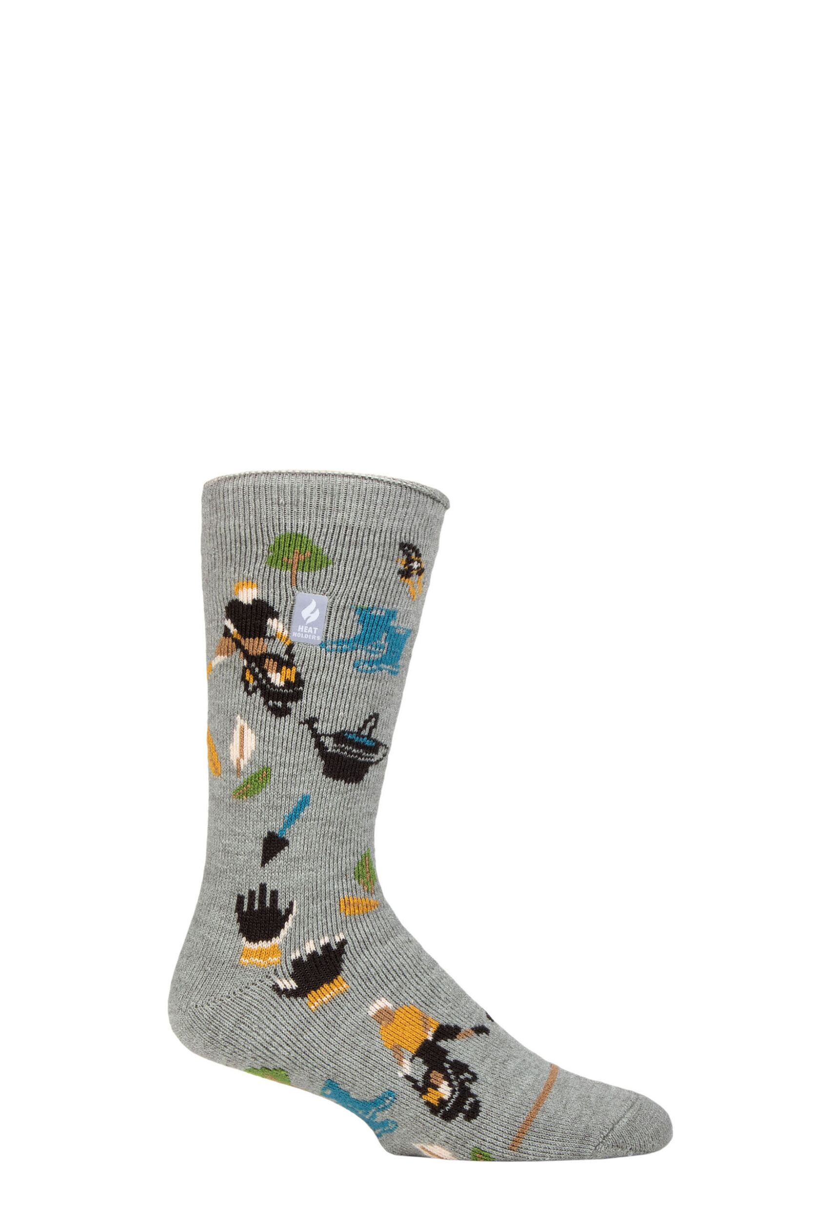 Mens 1 Pair SOCKSHOP Heat Holders 1.6 TOG Lite Hobby Thermal Socks Mid Grey Gardening 6-11