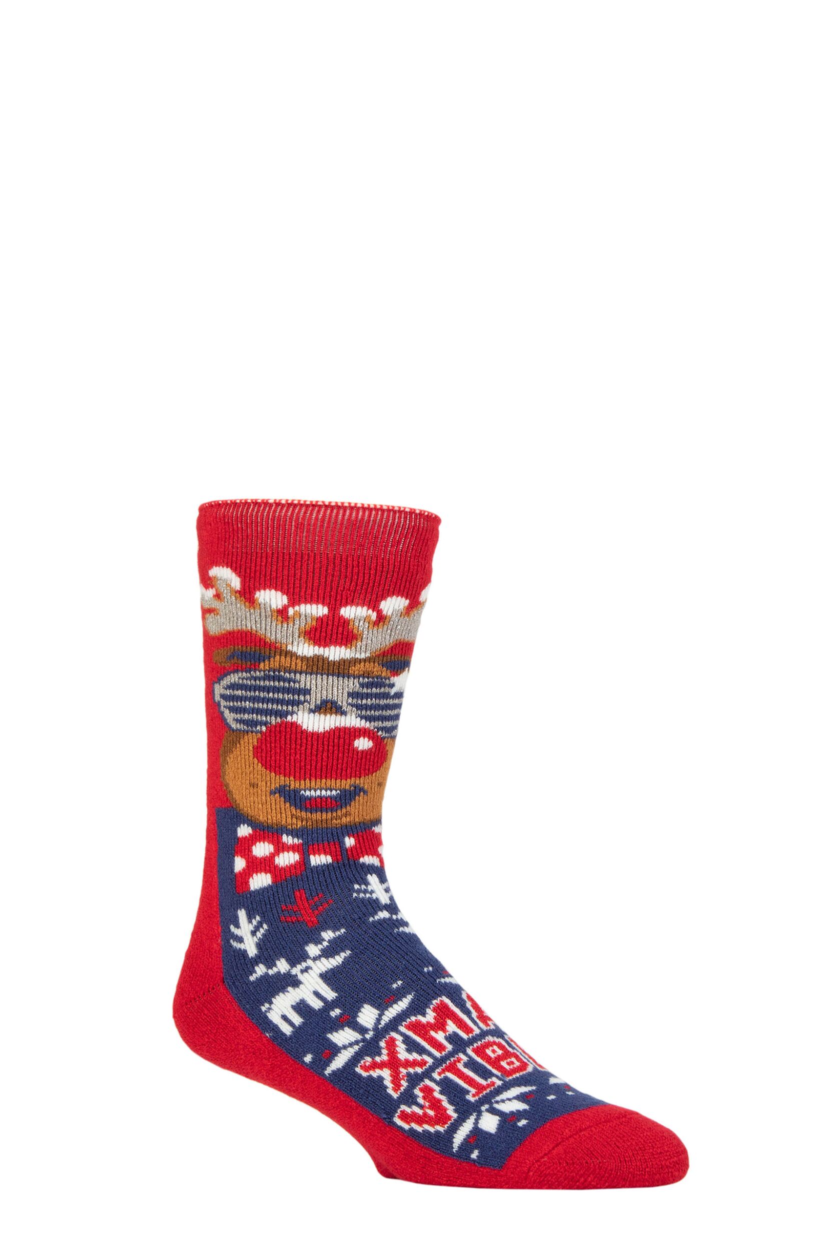 Mens 1 Pair SOCKSHOP Heat Holders 1.6 TOG Lite Christmas Socks Jazzy Rudolph 6-11