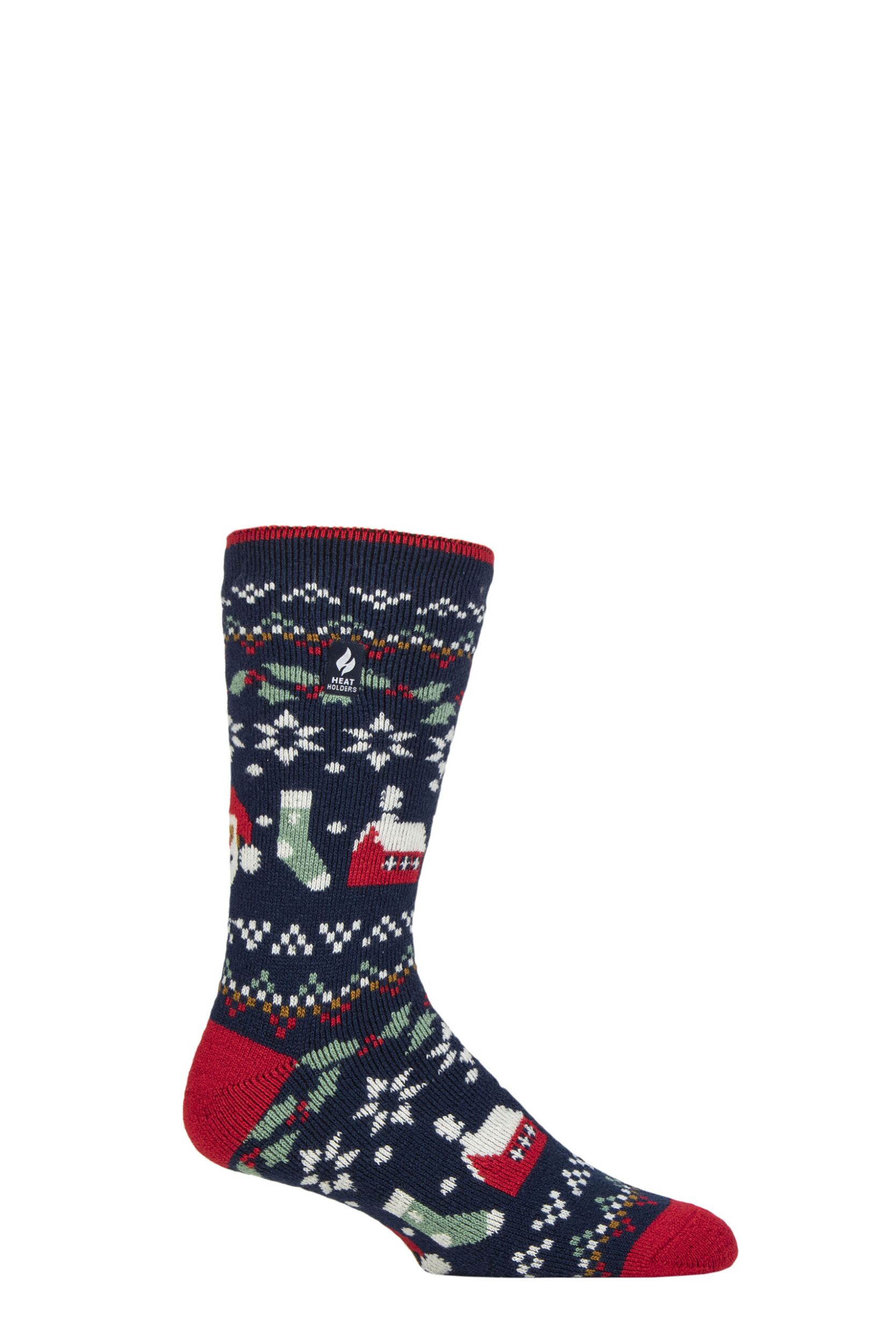 Mens 1 Pair SOCKSHOP Heat Holders 1.6 TOG Lite Christmas Socks Festive Tidings 6-11
