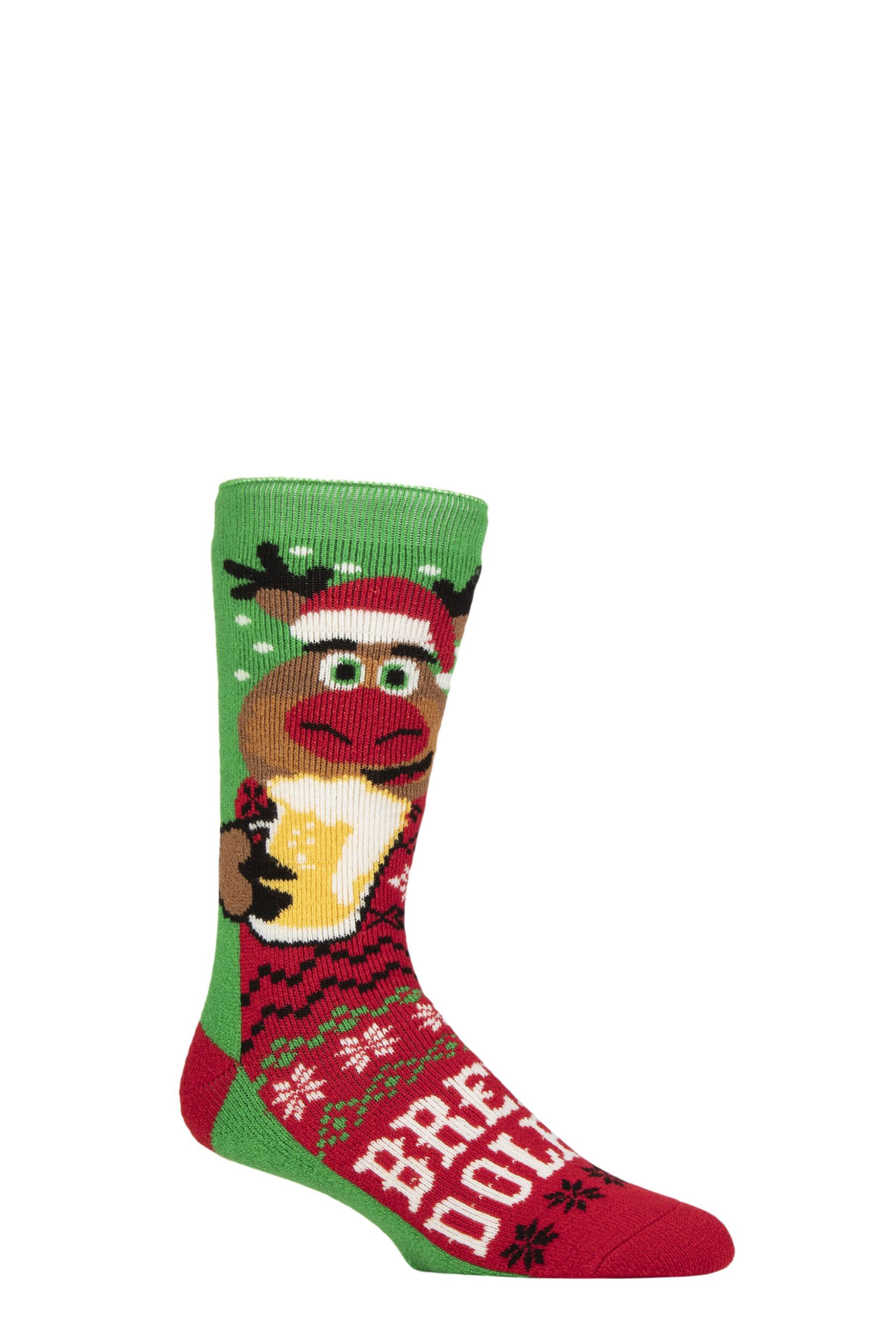 Mens 1 Pair SOCKSHOP Heat Holders 1.6 TOG Lite Christmas Socks Brew Dolph 6-11
