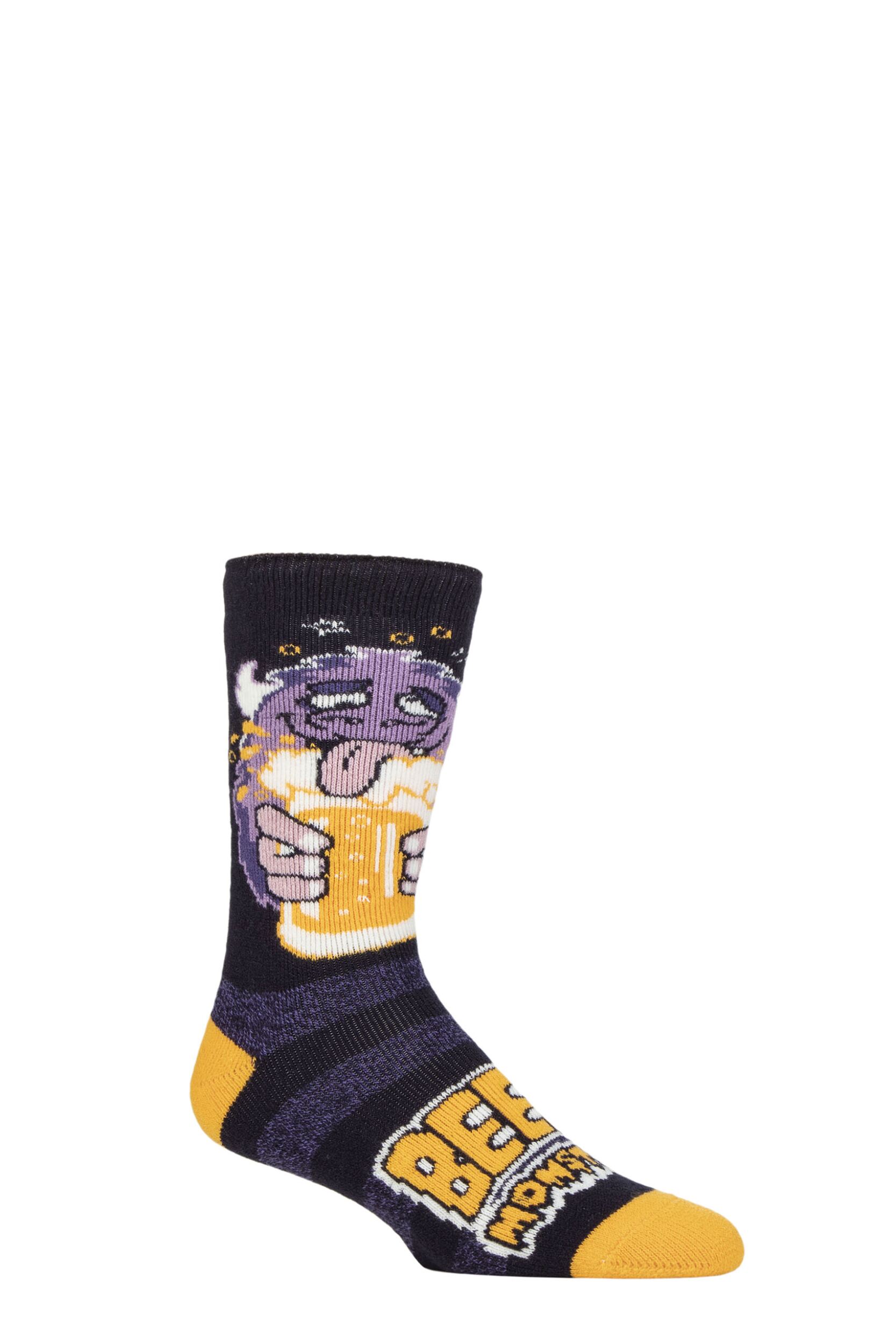 Mens 1 Pair SOCKSHOP Heat Holders 1.6 TOG Lite Novelty Thermal Socks Beer Monster 6-11