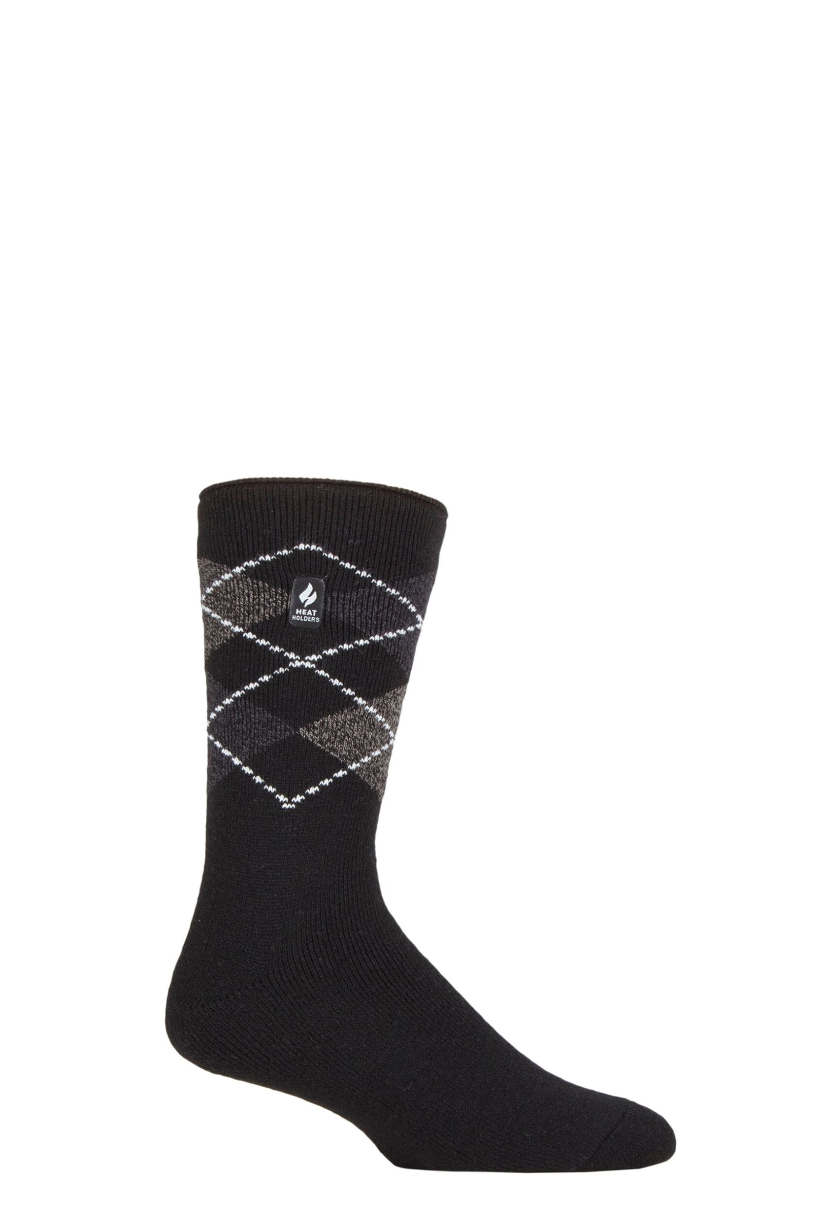 Mens 1 Pair SOCKSHOP Heat Holders 1.6 TOG Lite Striped, Patterned & Argyle Socks Lyon Argyle Black 6-11 Mens
