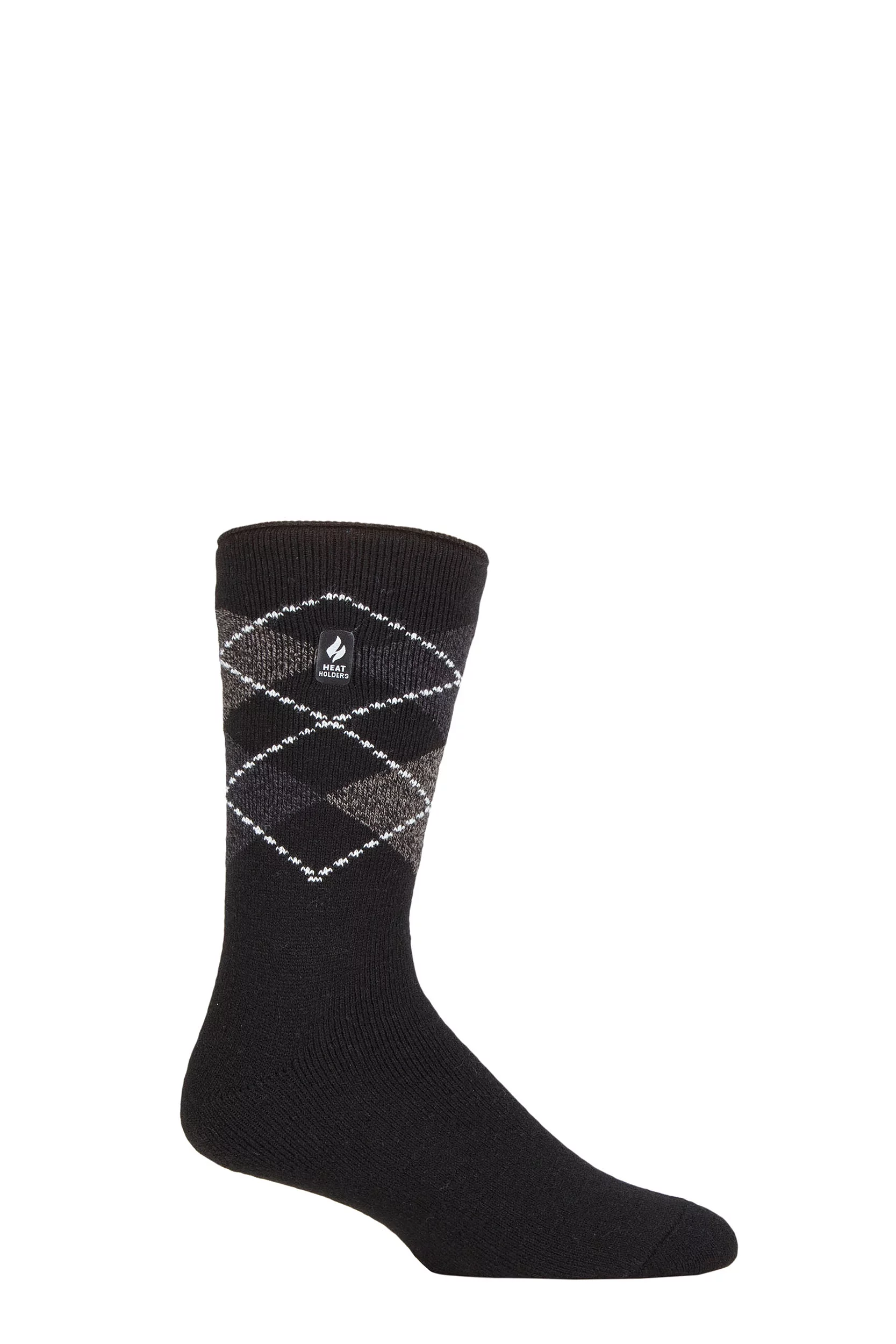 Mens 1 Pair SOCKSHOP Heat Holders 1.6 TOG Lite Striped, Patterned & Argyle Socks Lyon Argyle Black 6-11 Mens