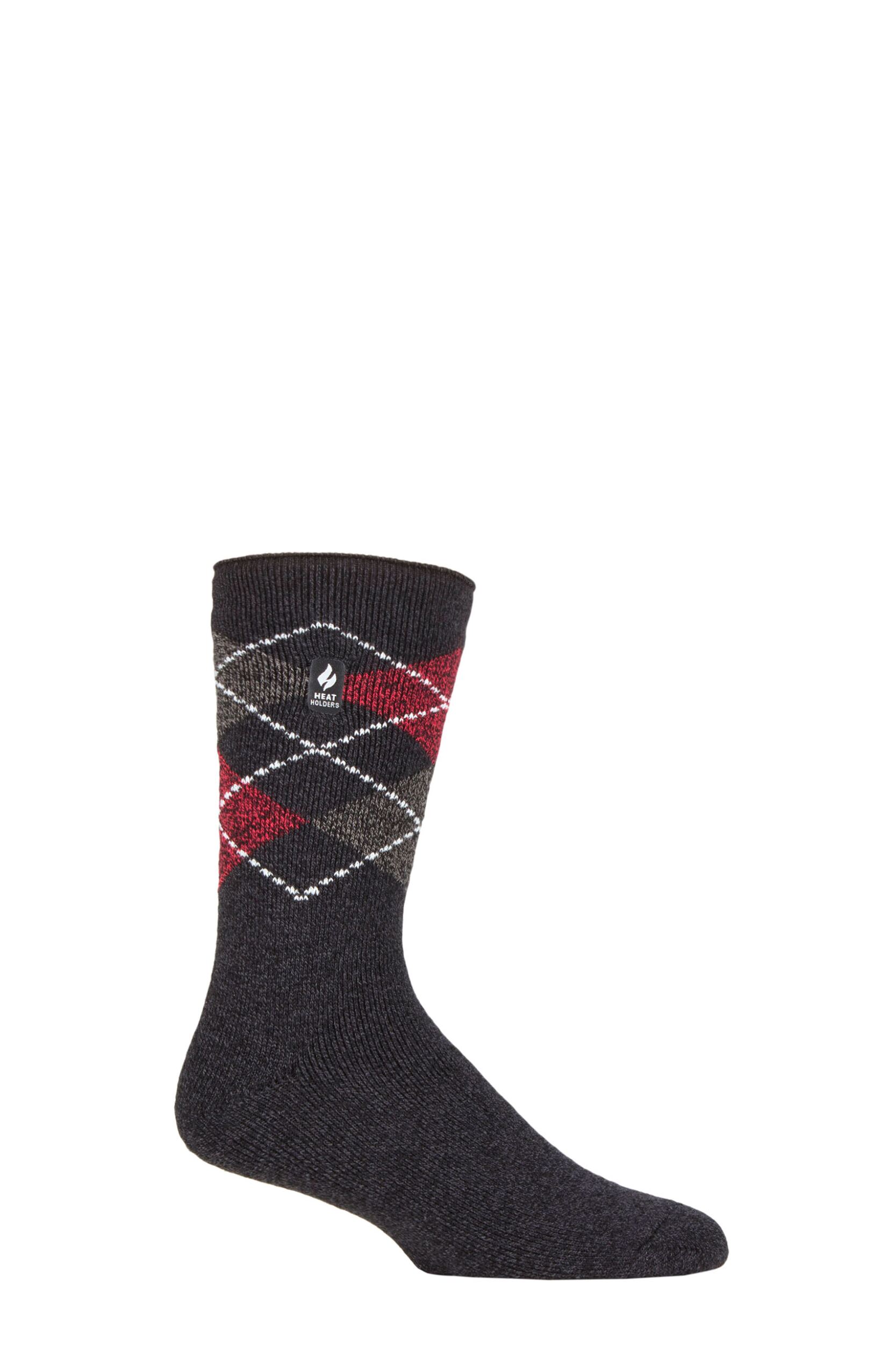 Mens 1 Pair SOCKSHOP Heat Holders 1.6 TOG Lite Striped, Patterned & Argyle Socks Lyon Argyle Charcoal 6-11 Mens
