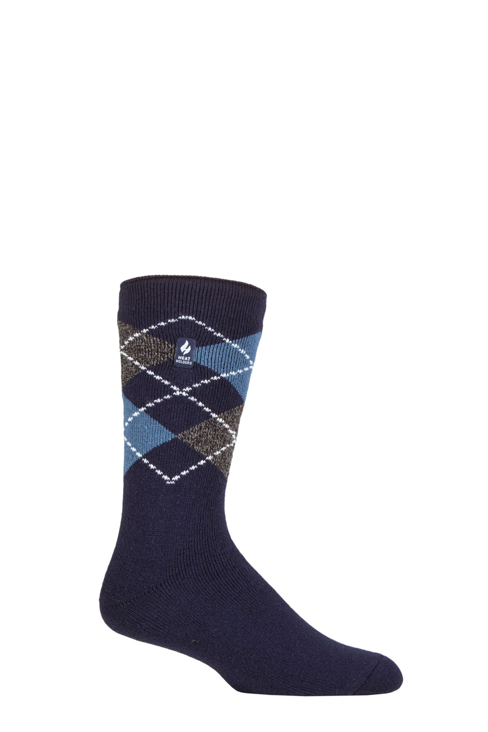 Mens 1 Pair SOCKSHOP Heat Holders 1.6 TOG Lite Striped, Patterned & Argyle Socks Lyon Argyle Navy 6-11 Mens