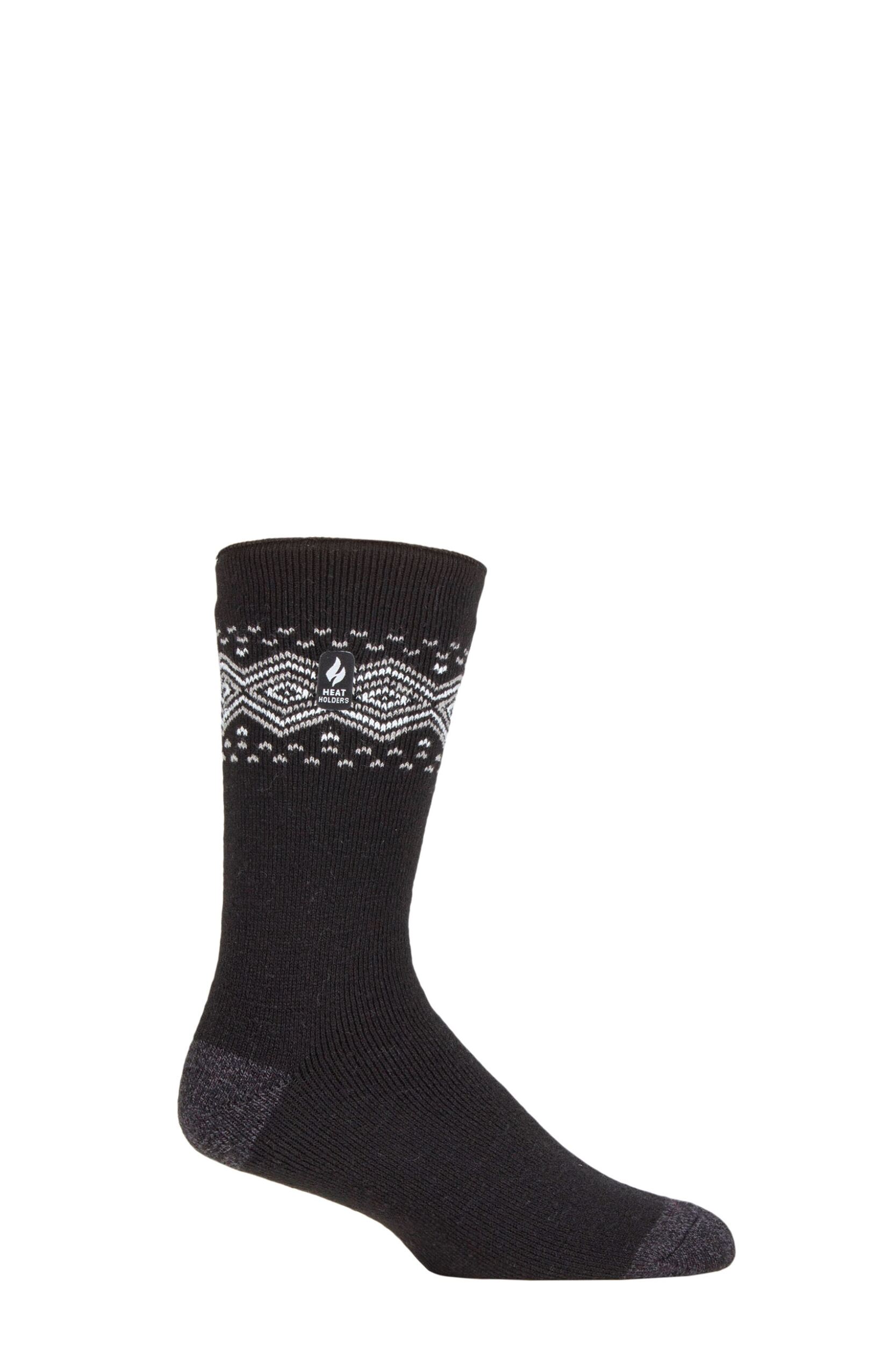 Mens 1 Pair SOCKSHOP Heat Holders 1.6 TOG Lite Striped, Patterned & Argyle Socks Vancouver Nordic Black 6-11 Mens