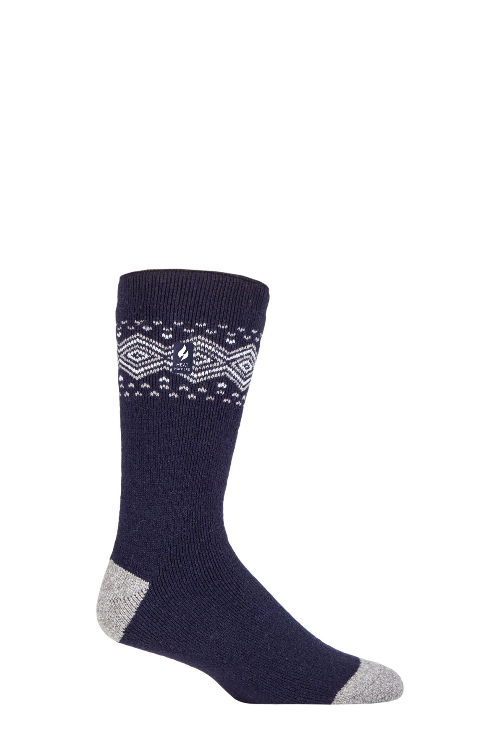 Mens 1 Pair SOCKSHOP Heat Holders 1.6 TOG Lite Striped, Patterned & Argyle Socks Vancouver Nordic Navy 6-11 Mens