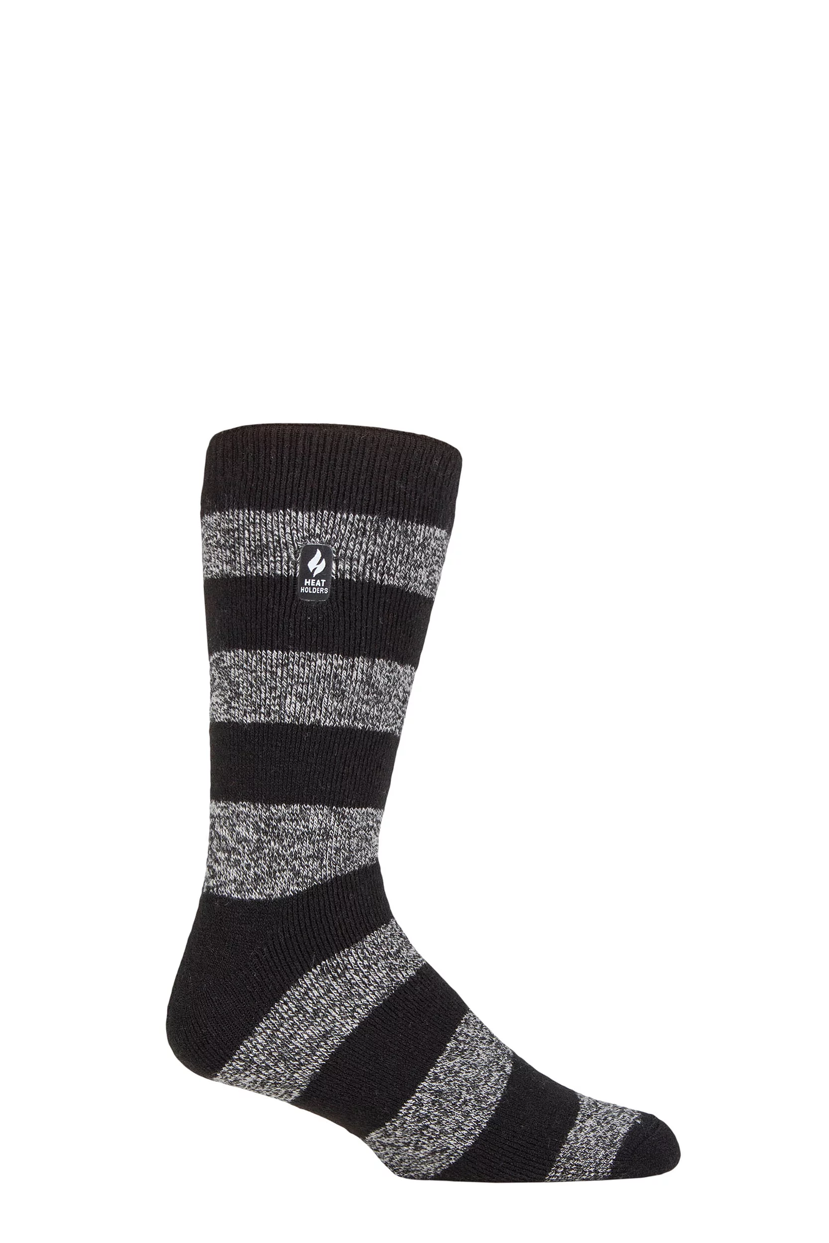 Mens 1 Pair SOCKSHOP Heat Holders 1.6 TOG Lite Striped, Patterned & Argyle Socks Izmir Chunky Stripe Black / Grey 6-11 Mens