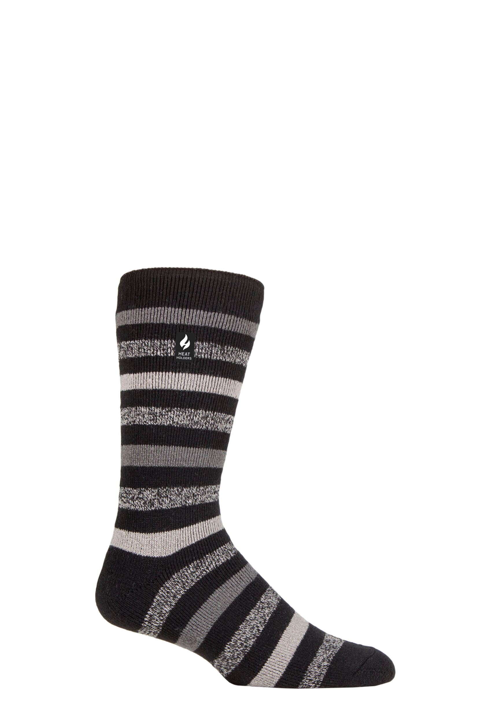 Mens 1 Pair SOCKSHOP Heat Holders 1.6 TOG Lite Striped, Patterned & Argyle Socks Split Medium Stripe Black 6-11 Mens