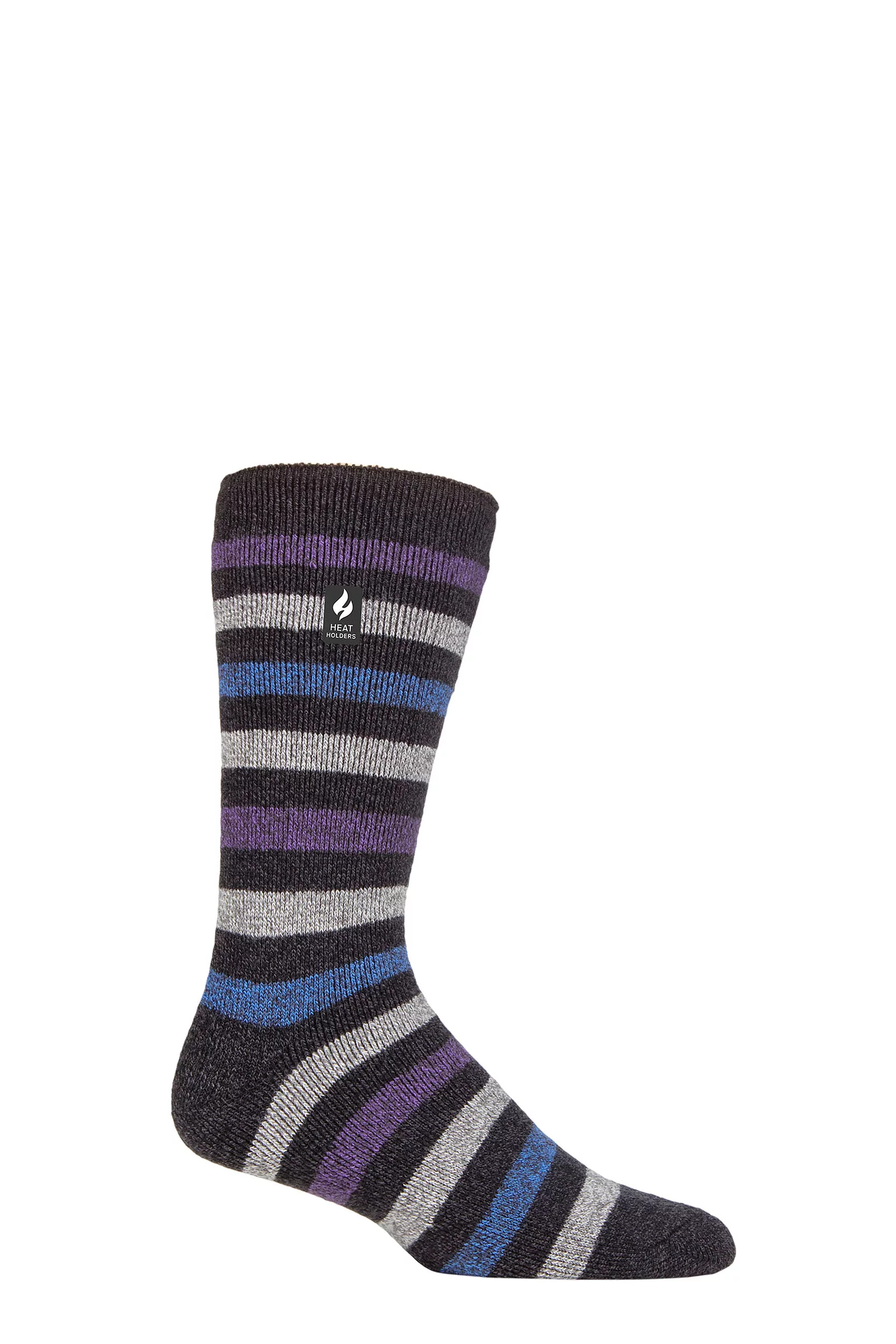 Mens 1 Pair SOCKSHOP Heat Holders 1.6 TOG Lite Striped, Patterned & Argyle Socks Split Medium Stripe Charcoal 6-11 Mens