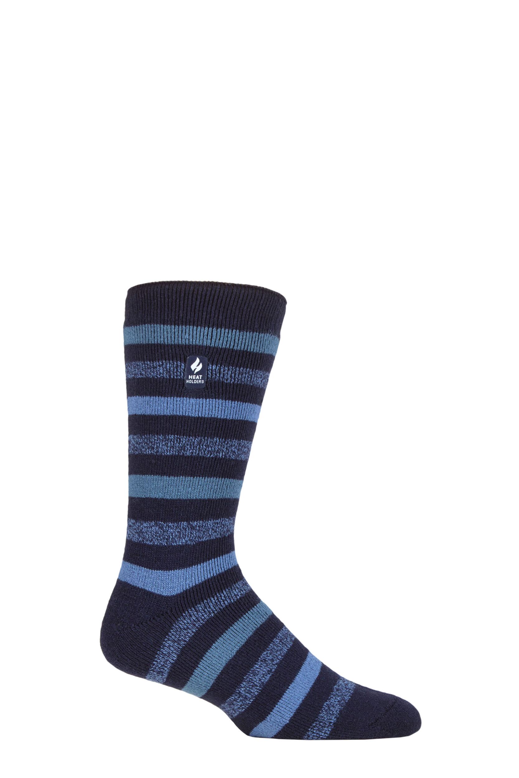 Mens 1 Pair SOCKSHOP Heat Holders 1.6 TOG Lite Striped, Patterned & Argyle Socks Split Medium Stripe Navy 6-11 Mens