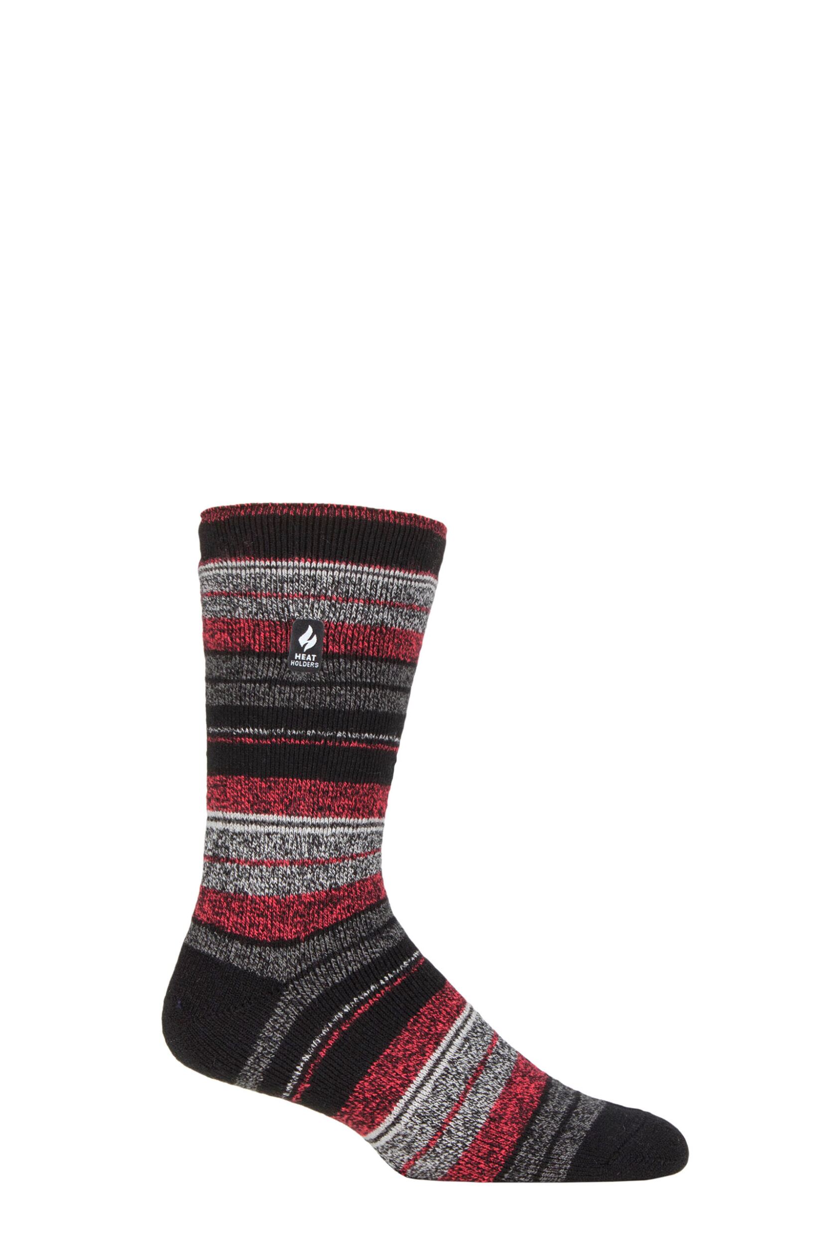 Mens 1 Pair SOCKSHOP Heat Holders 1.6 TOG Lite Striped, Patterned & Argyle Socks Krakow Multi Stripe Black 6-11 Mens