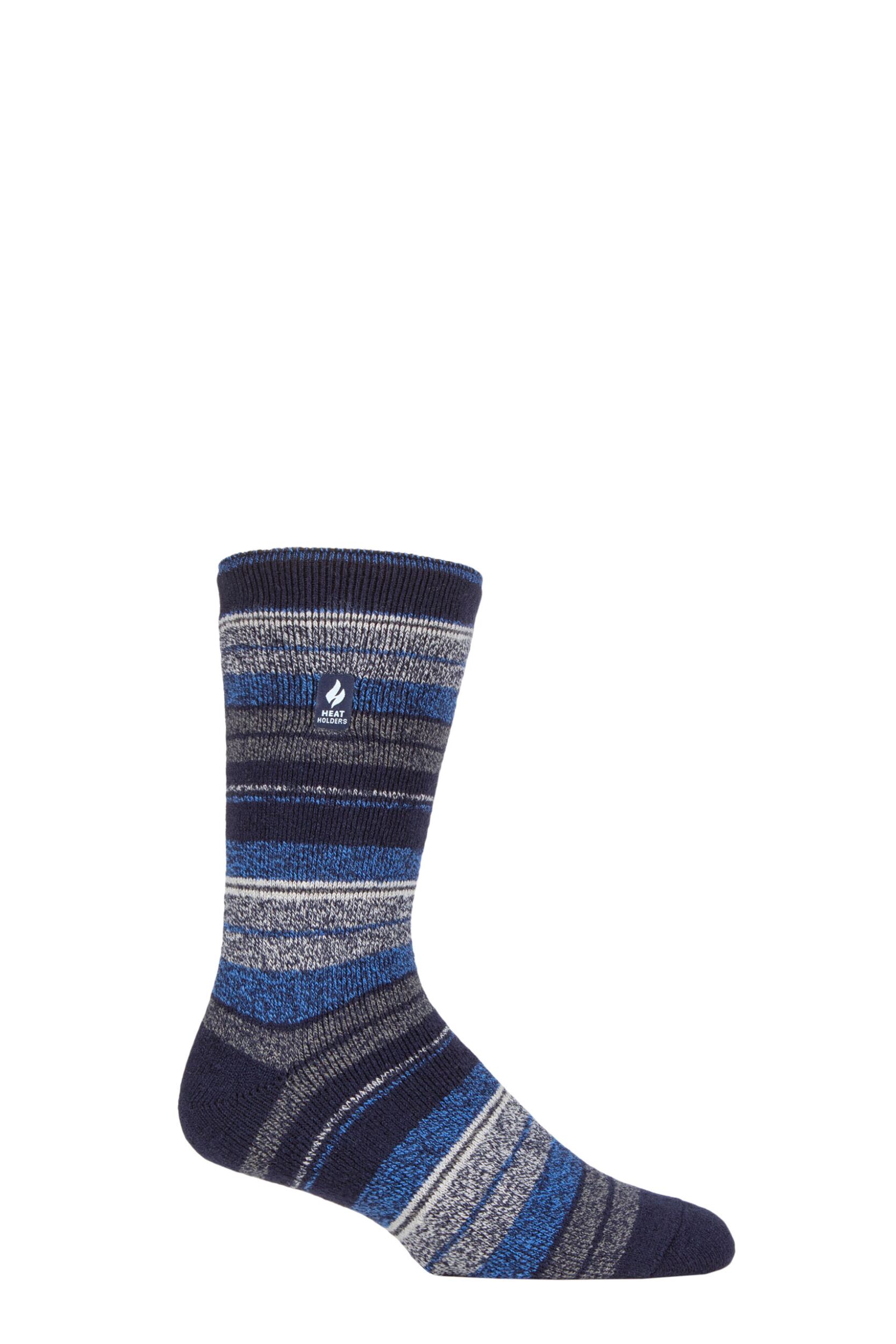 Image of Mens 1 Pair SOCKSHOP Heat Holders 1.6 TOG Lite Striped, Patterned & Argyle Socks Krakow Multi Stripe Navy 6-11 Mens