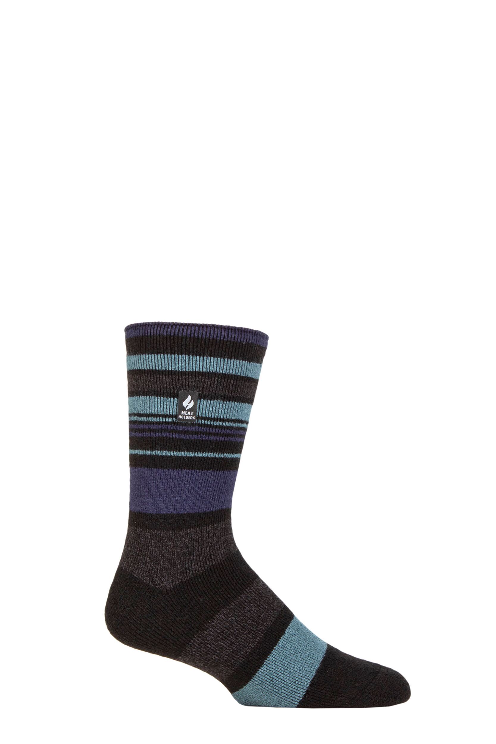 Image of Mens 1 Pair SOCKSHOP Heat Holders 1.6 TOG Lite Striped, Patterned & Argyle Socks Altun Multi Stripe Black 6-11