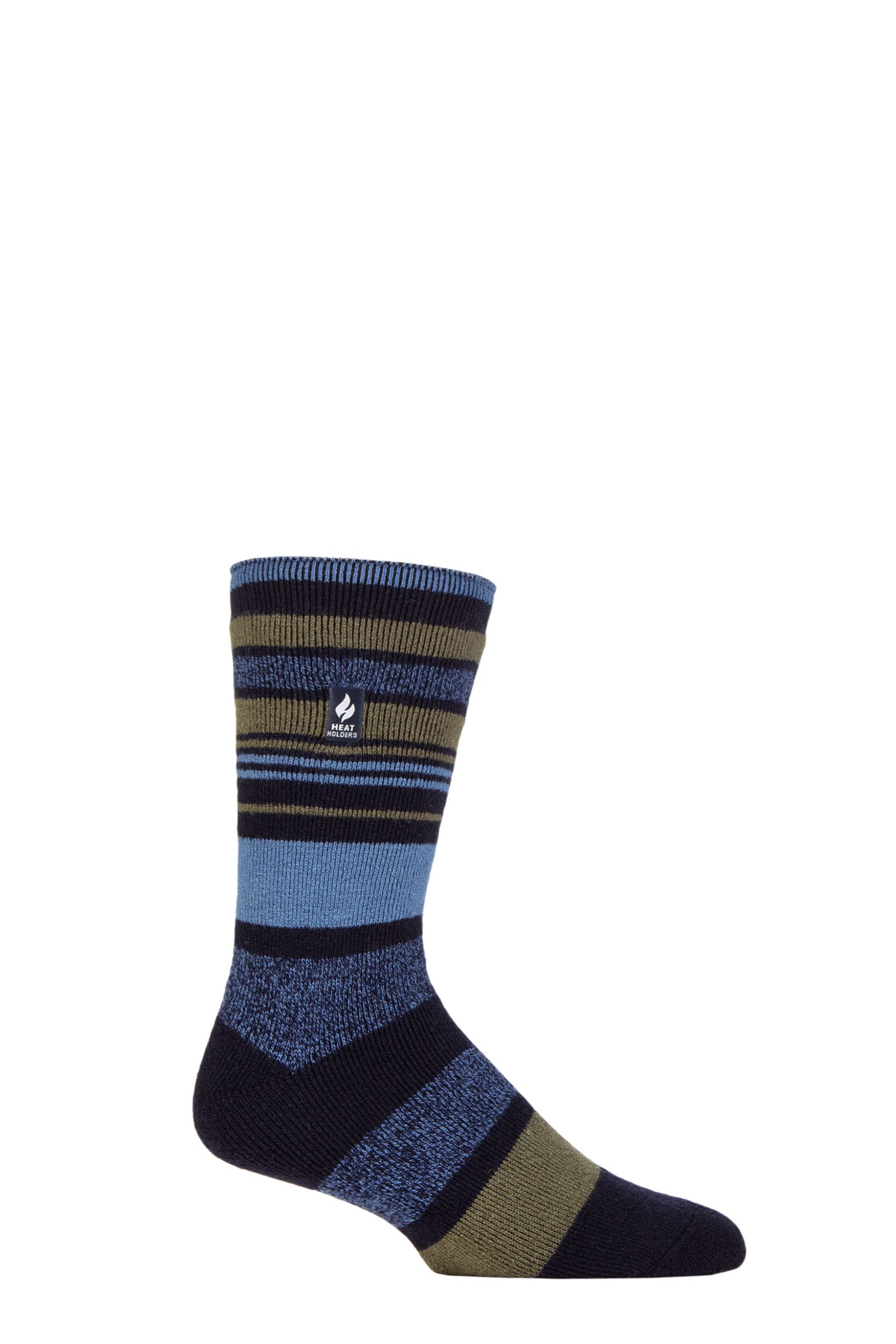 Image of Mens 1 Pair SOCKSHOP Heat Holders 1.6 TOG Lite Striped, Patterned & Argyle Socks Altun Multi Stripe Navy 6-11