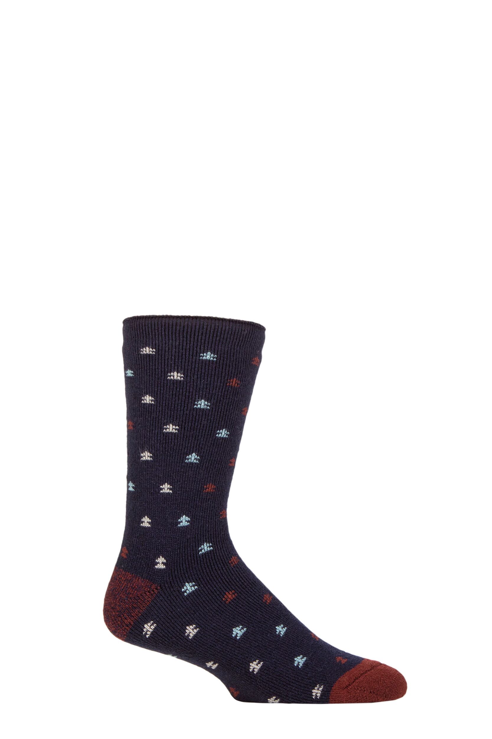 Mens 1 Pair SOCKSHOP Heat Holders 1.6 TOG Lite Striped, Patterned & Argyle Socks Marlsoll Trees Navy / Merlot 6-11