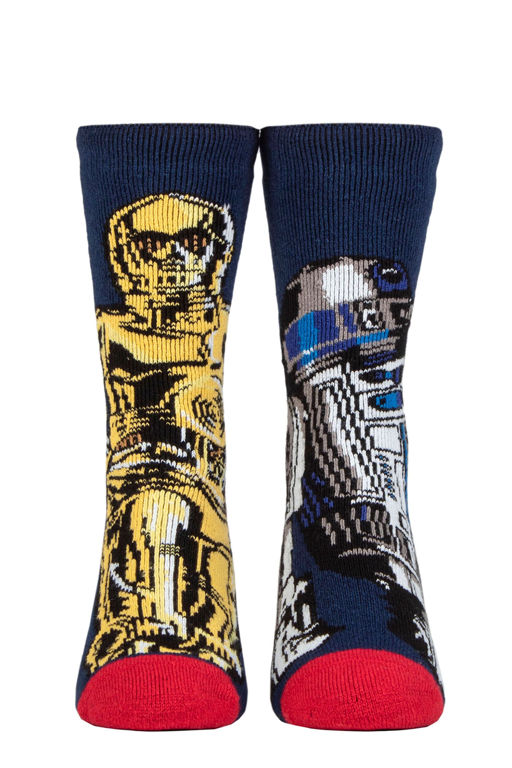 Mens 1 Pair SOCKSHOP Heat Holders Disney Star Wars 1.6 TOG Lite R2D2 and CP30 Thermal Socks Navy 6-11 Mens