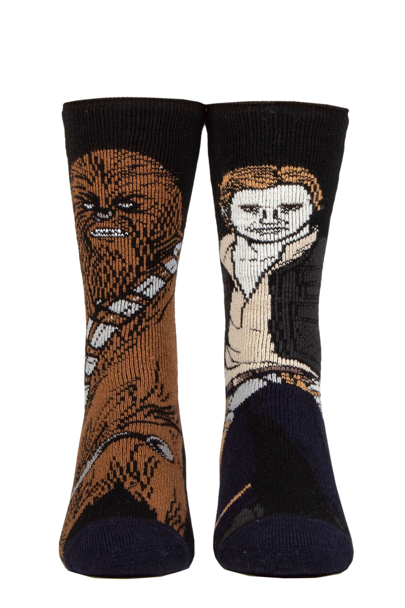 Mens 1 Pair SOCKSHOP Heat Holders Disney Star Wars 1.6 TOG Lite Chewie and Hans Thermal Socks Black 6-11 Mens