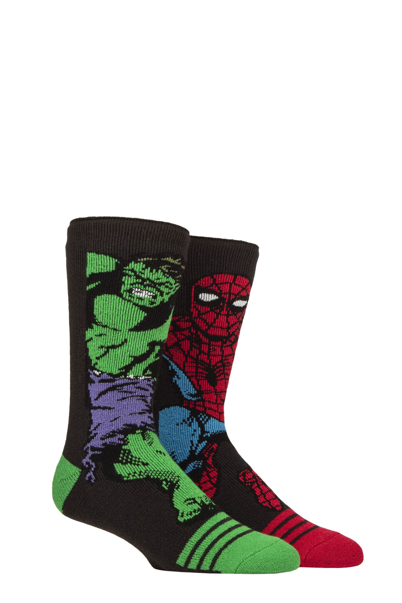 Mens 1 Pair SOCKSHOP Heat Holders 1.6 TOG Lite Marvel's The Hulk & Spider-Man Thermal Socks Charcoal 6-11