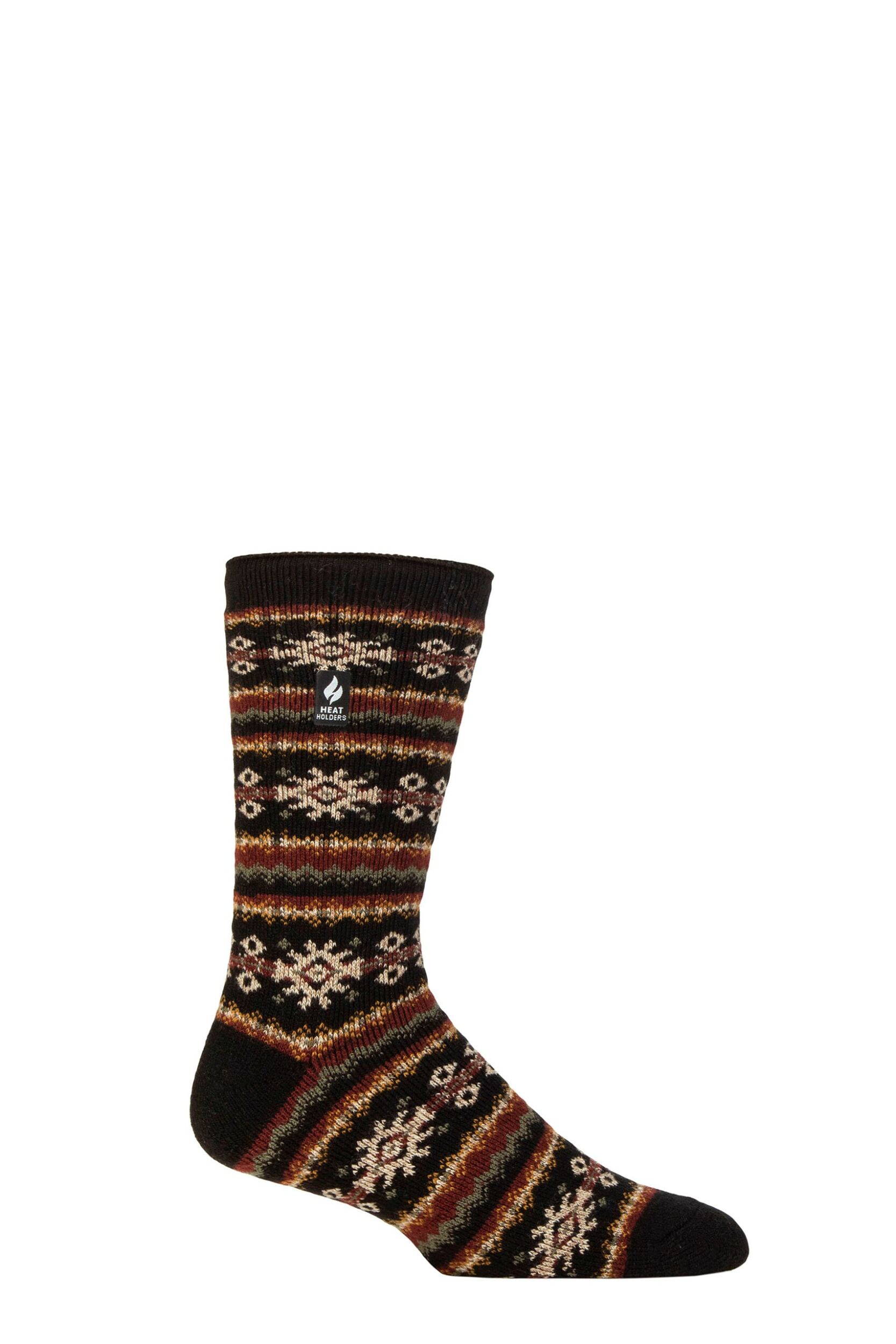 Mens 1 Pair SOCKSHOP Heat Holders Nordic Soul Warming Thermal Socks Nordic Black / Olive 6-11