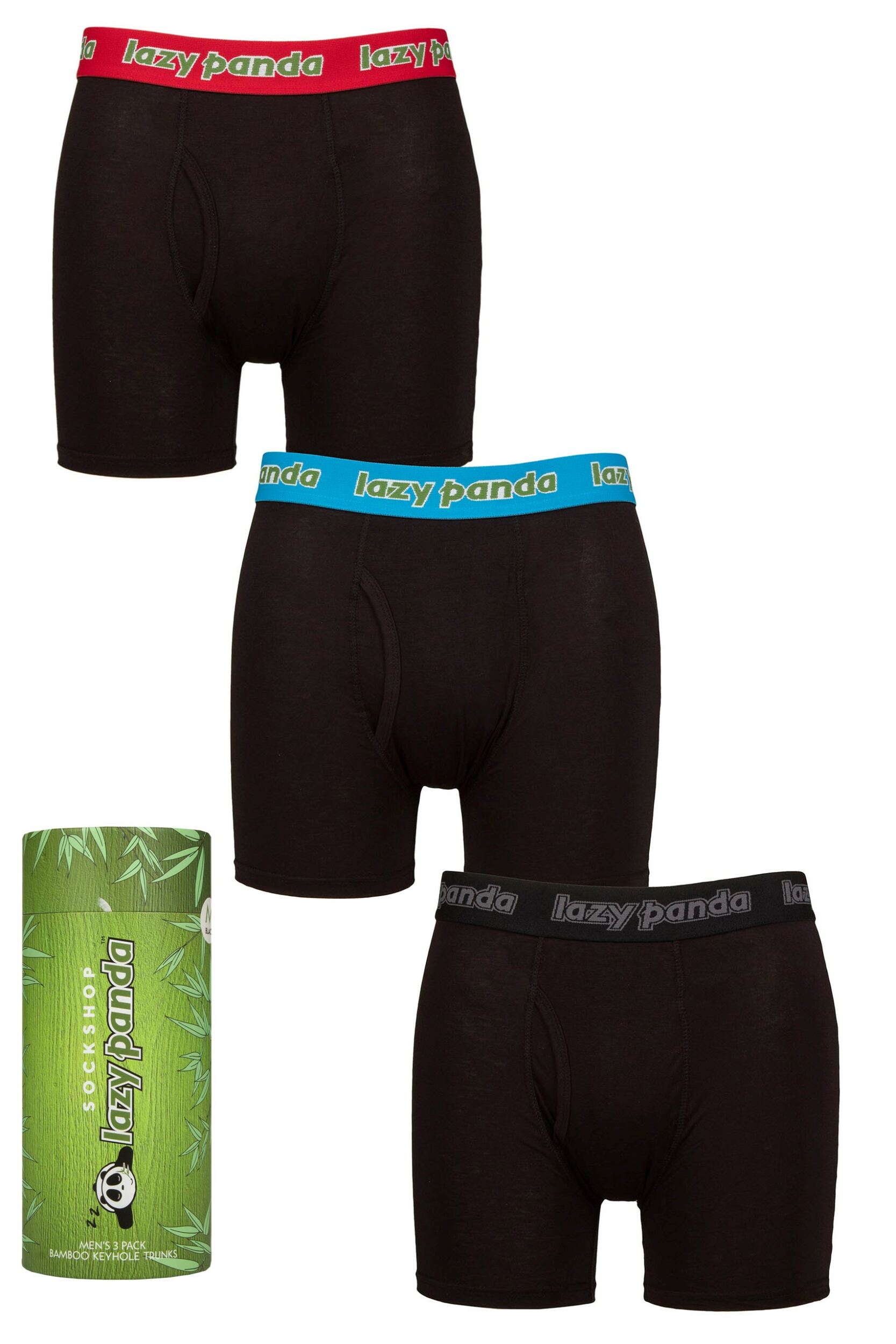 3 Pack Black / Red / Blue Bamboo Boxer Shorts Men's Medium - Lazy Panda