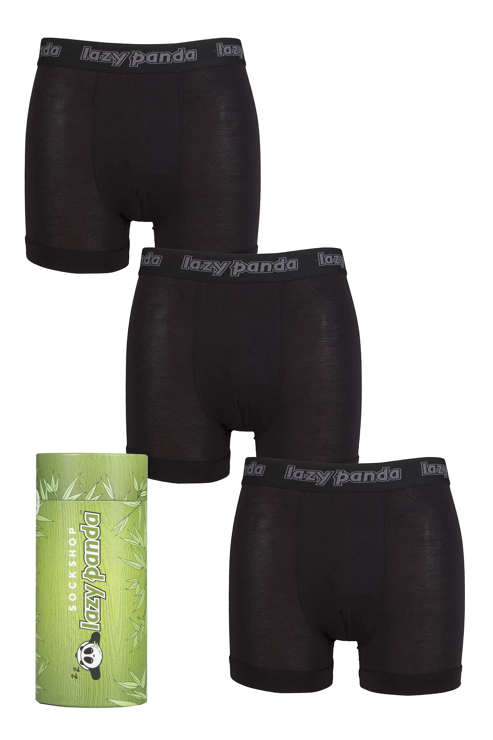 Mens 3 Pack SOCKSHOP Lazy Panda Bamboo Hipster Trunks Black Large