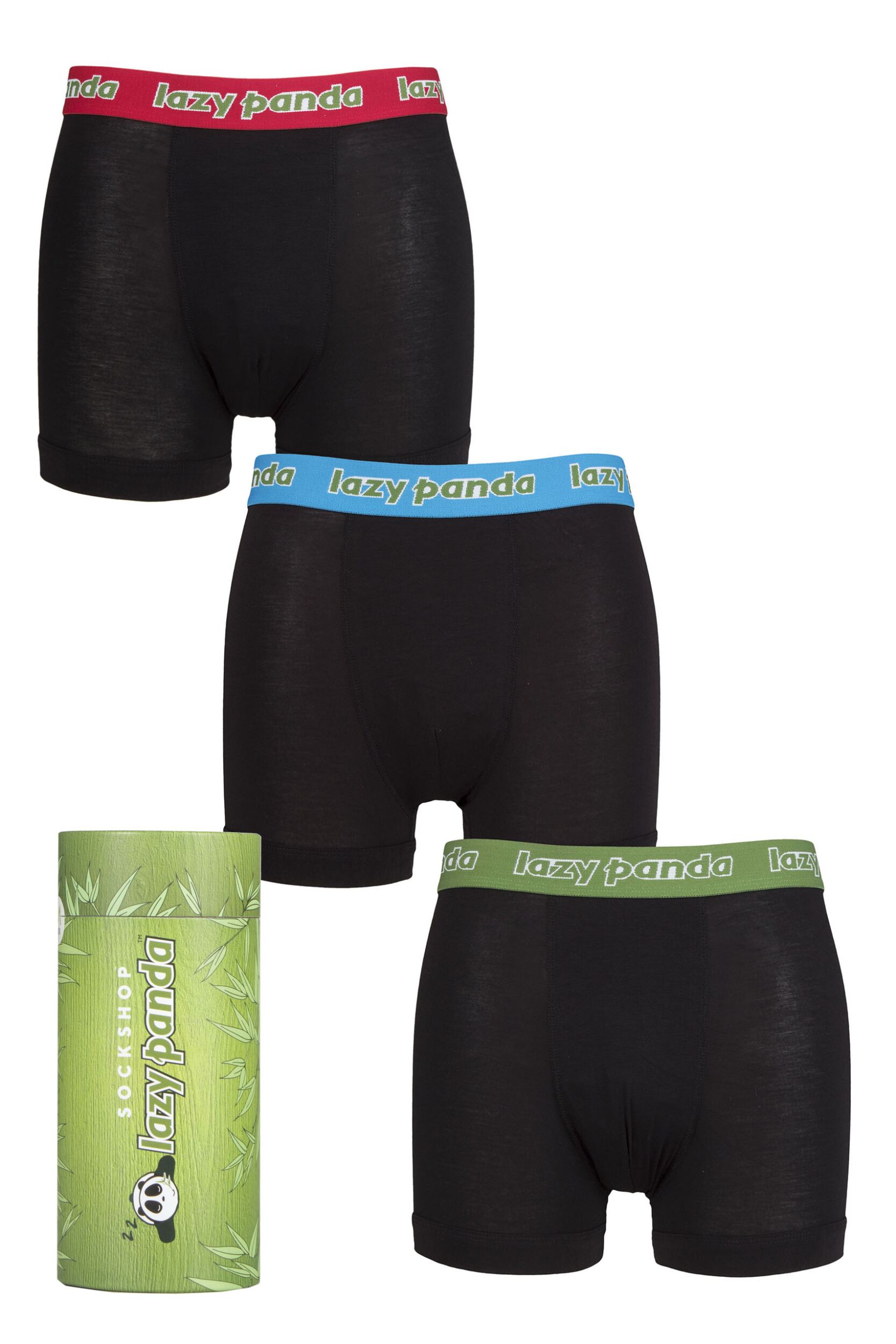 Mens 3 Pack SOCKSHOP Lazy Panda Bamboo Hipster Trunks Blue / Red / Green Medium