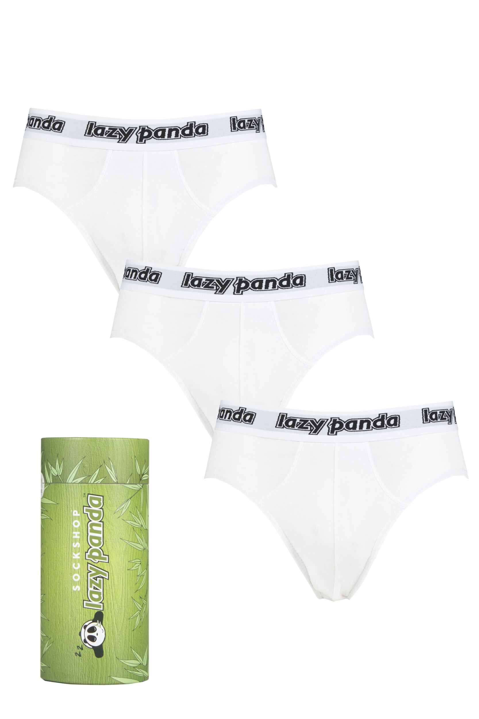 Mens 3 Pack SOCKSHOP Lazy Panda Bamboo Briefs White Small