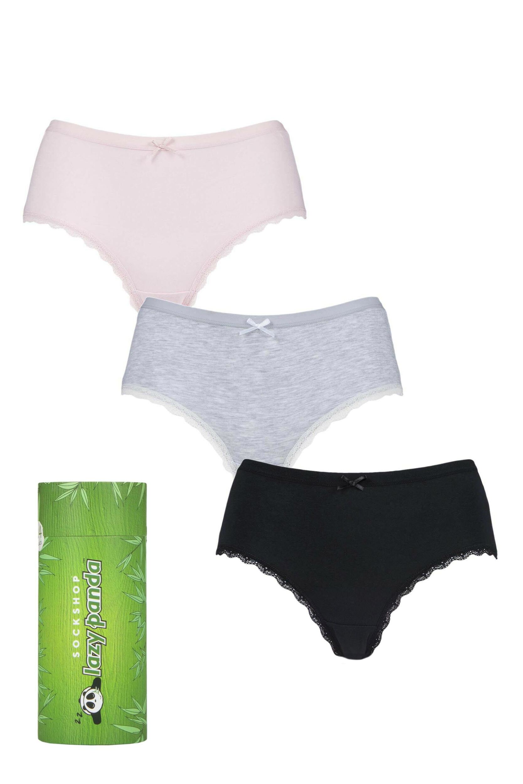 Women's 3 Pair SOCKSHOP Lazy Panda Bamboo Low Rise Shorties Black / Grey / Pink UK 20