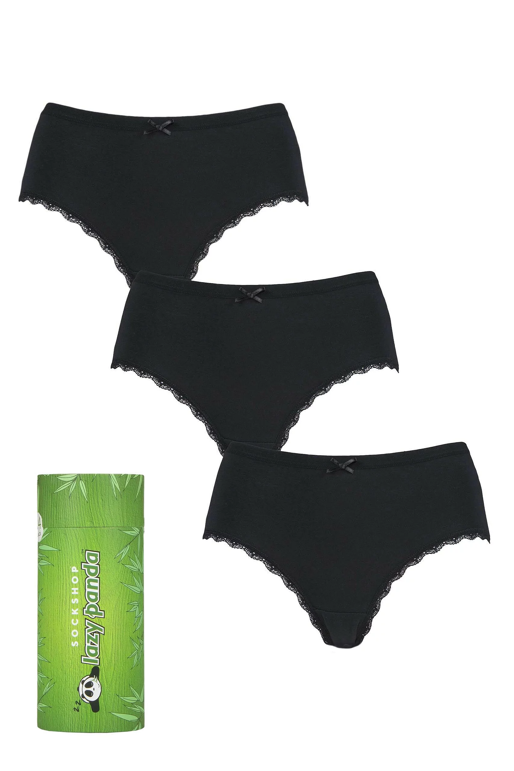 Women's 3 Pair SOCKSHOP Lazy Panda Bamboo Low Rise Shorties Black UK 20