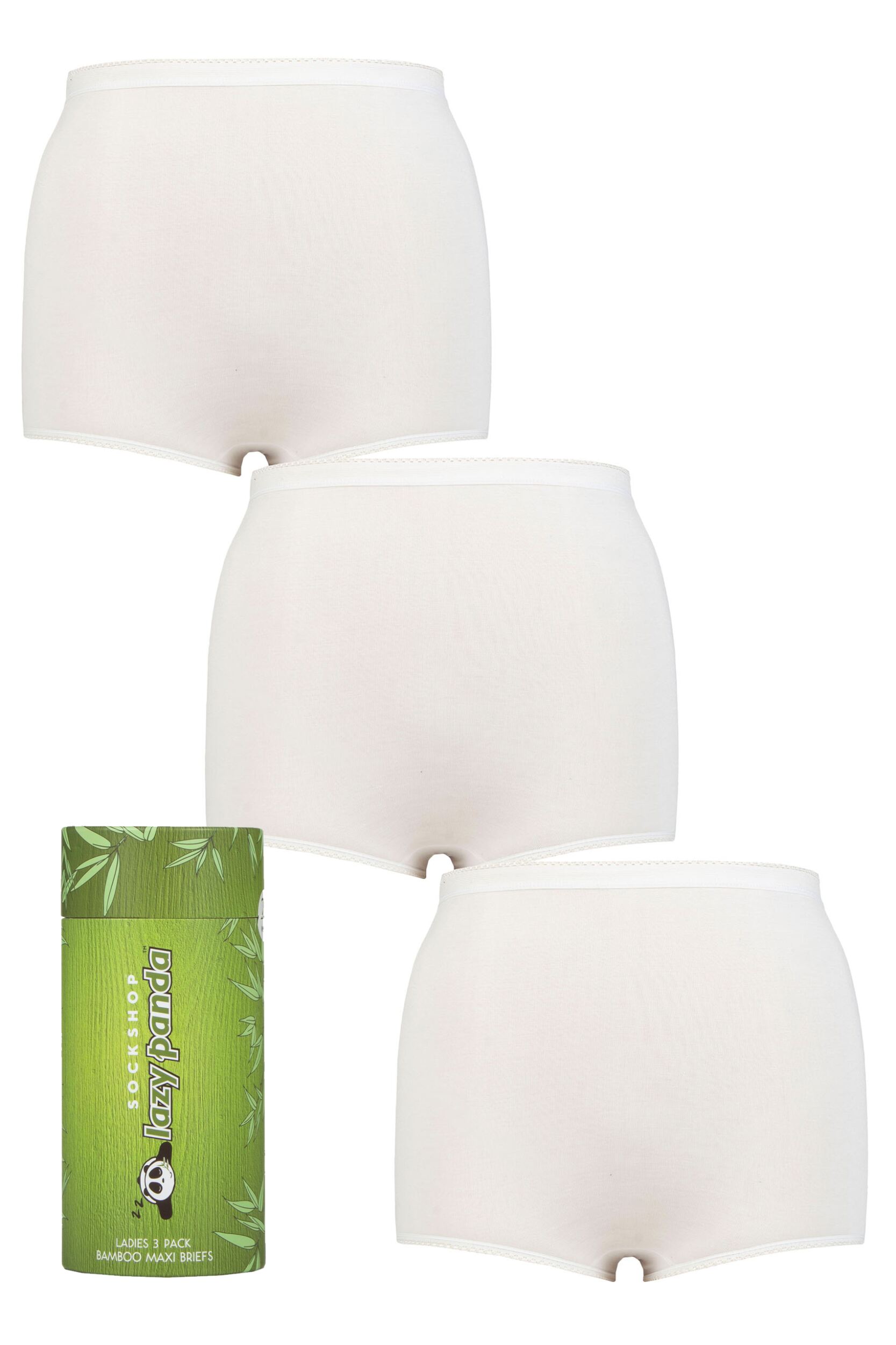 Women's 3 Pair SOCKSHOP Lazy Panda Bamboo Maxi Briefs White 26