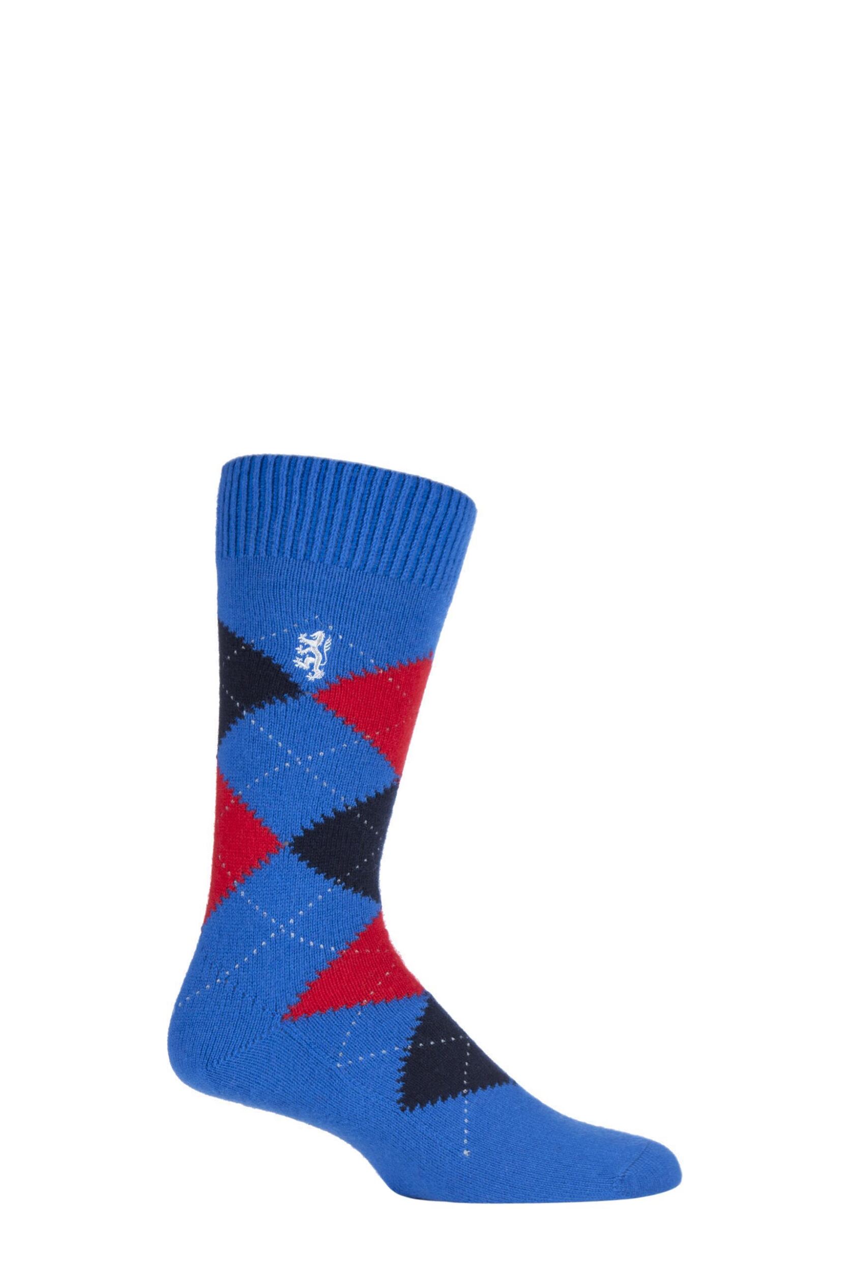 1 Pair Bright Blue 85% Cashmere Argyle Socks Men's 9-11 Mens - Pringle of Scotland