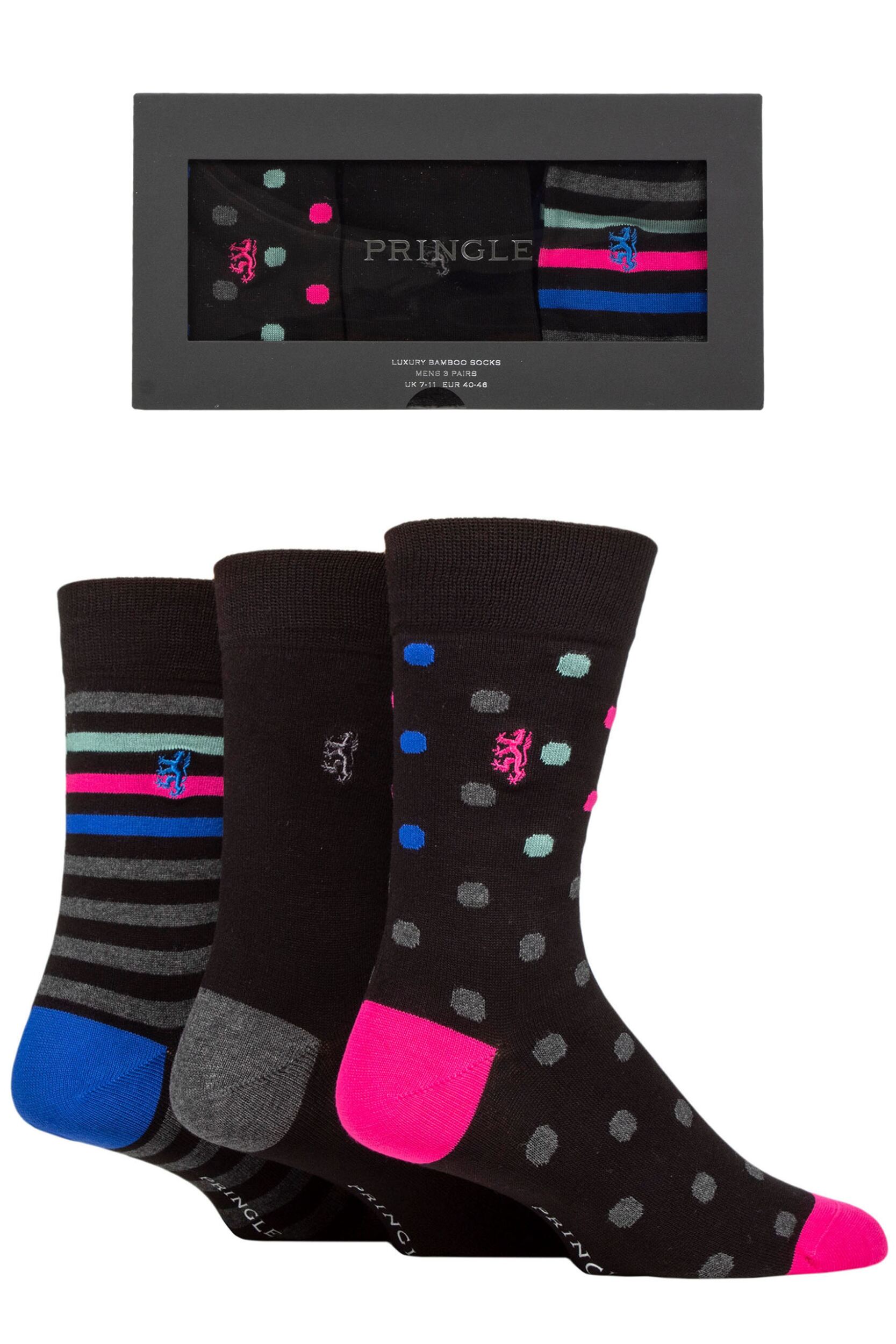Pringle Men s Luxury Patterned Bamboo Sock Gift Set 3pk For Sale Pringle Men s Luxury Patterned Bamboo Sock Gift Set 3pk For Sale