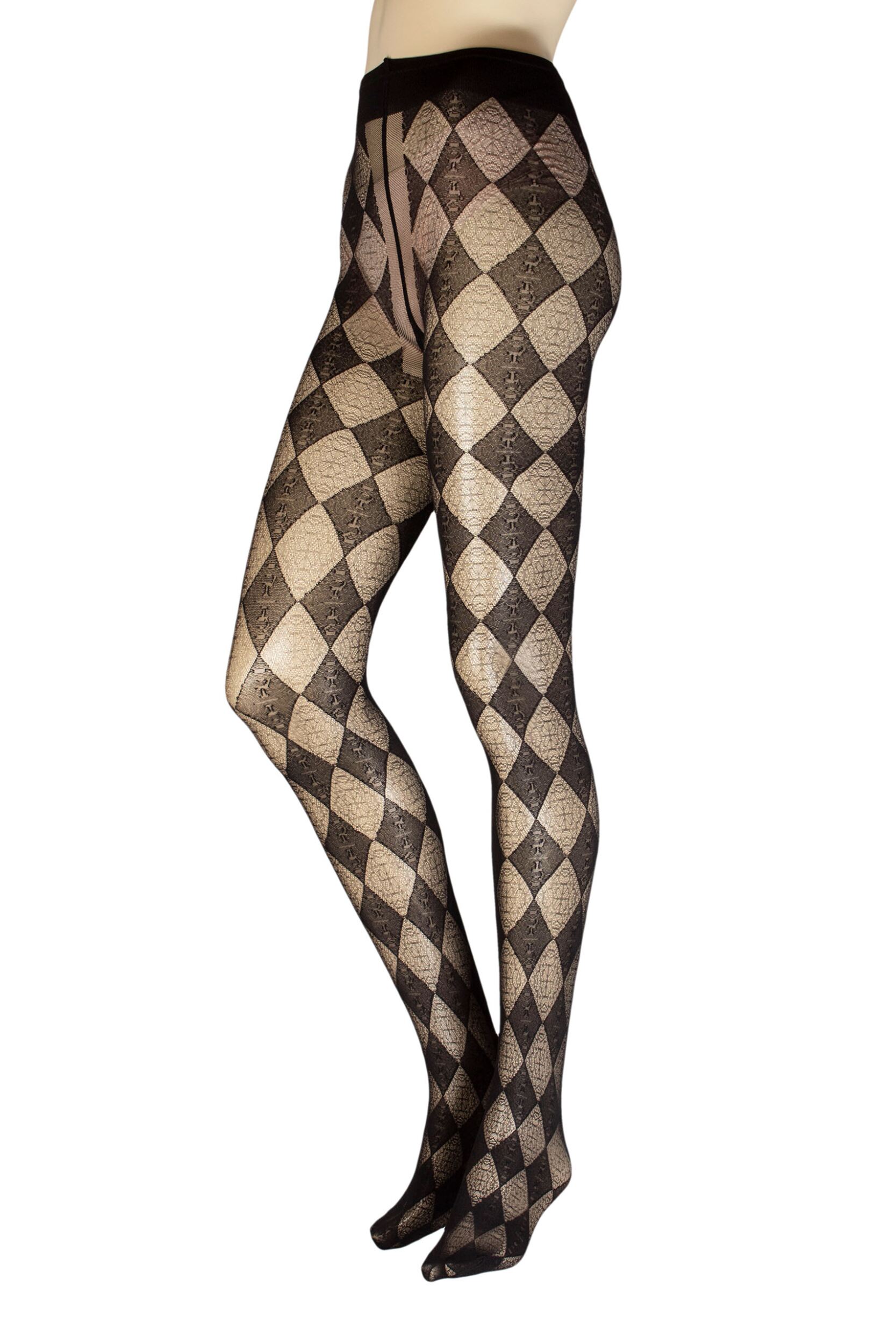 Ladies 1 Pair Trasparenze Marjoram Diamond Patterned Tights Black Large