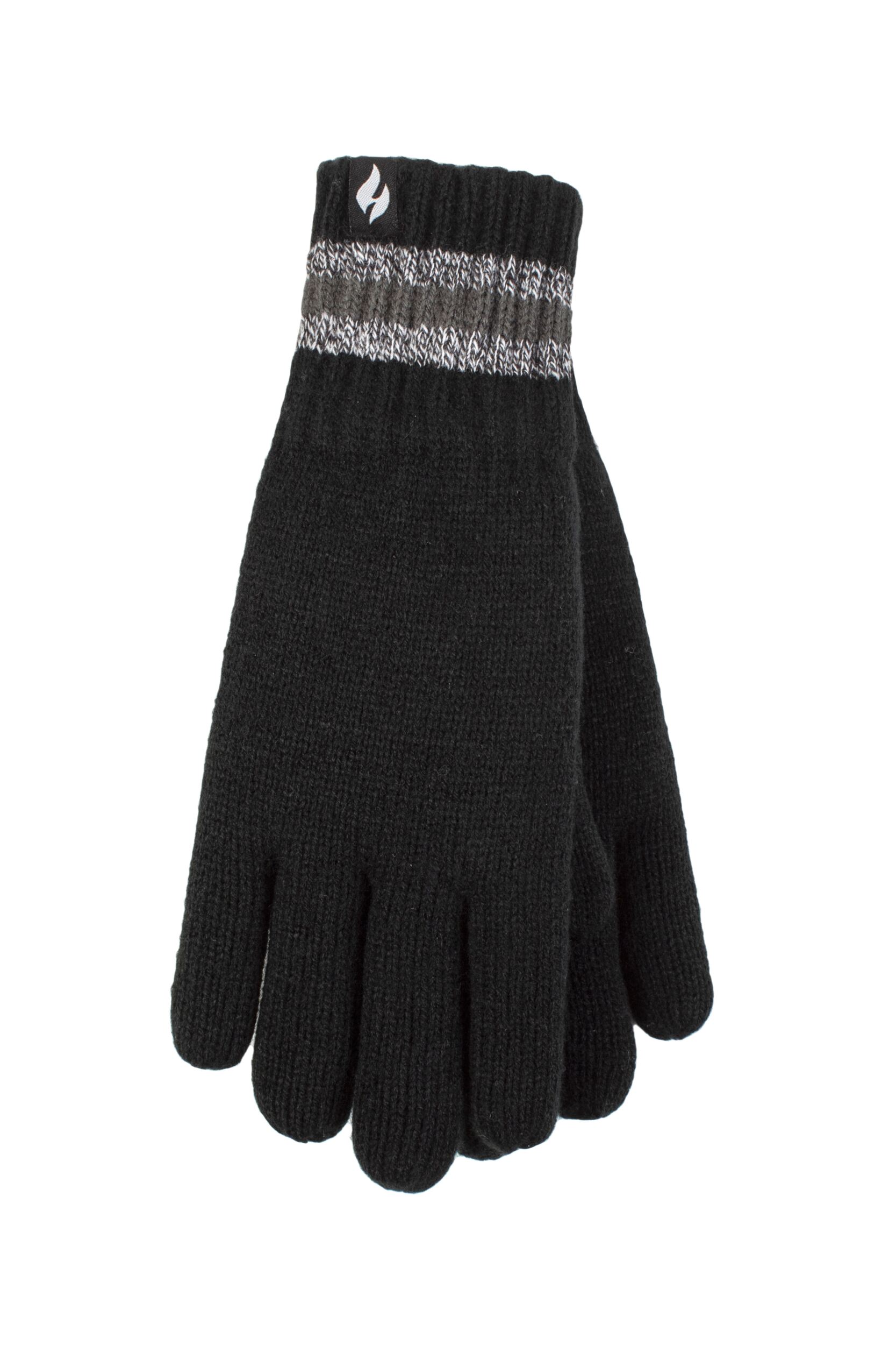 Mens 1 Pack SOCKSHOP Heat Holders Cedar Stripe Cuff Gloves Black L/XL