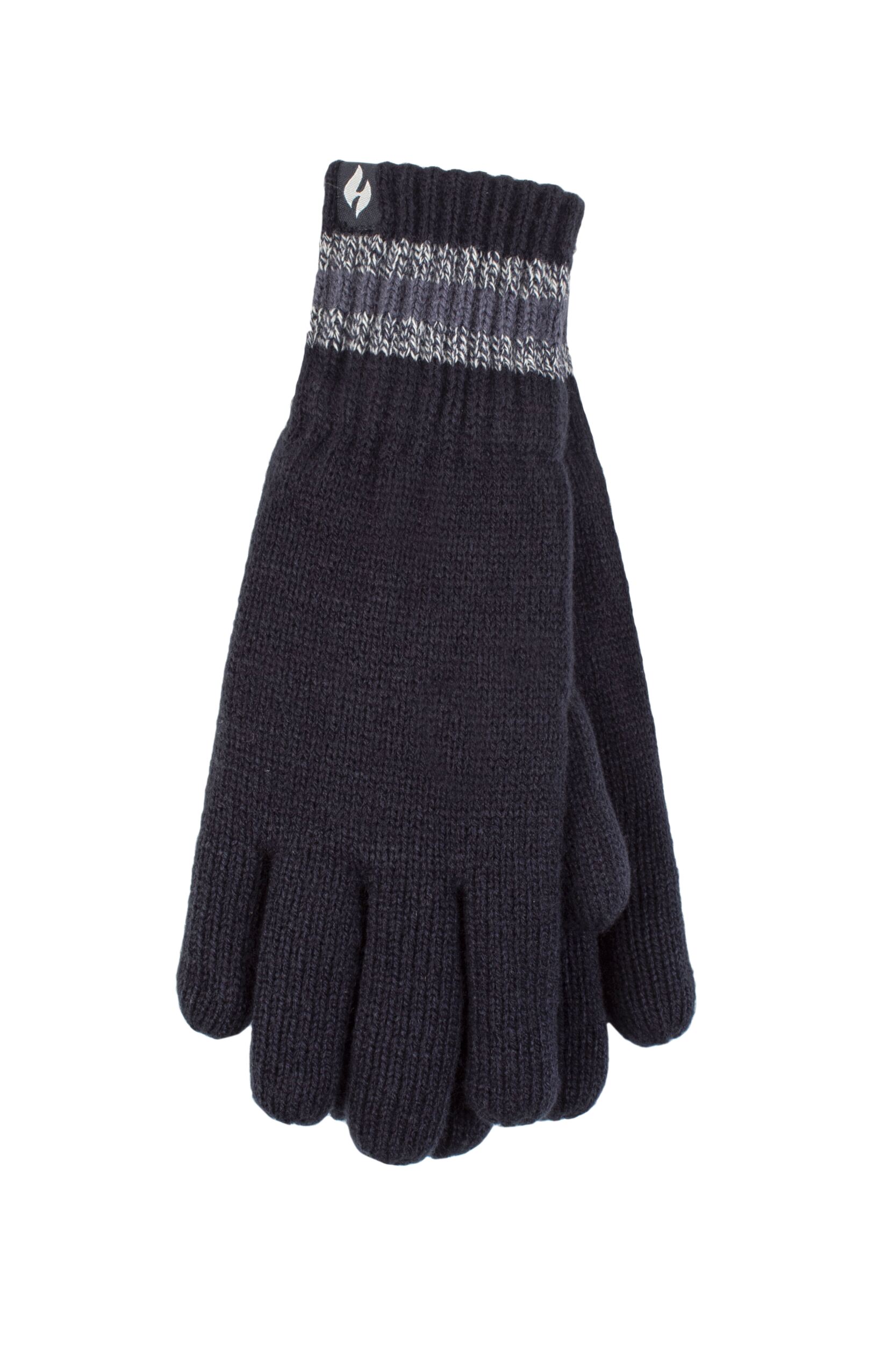 Mens 1 Pack SOCKSHOP Heat Holders Cedar Stripe Cuff Gloves Navy S/M