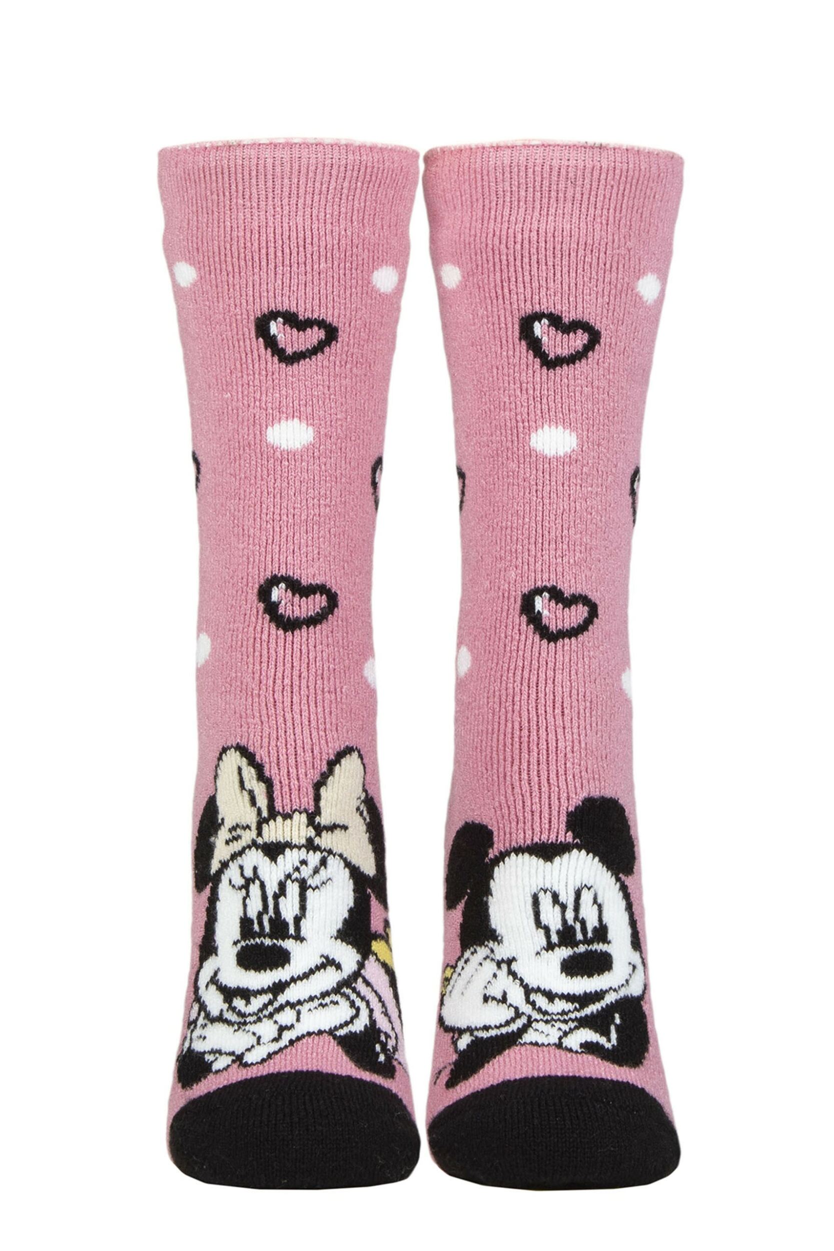 Women's 1 Pair SOCKSHOP Heat Holders Disney 1.6 TOG Lite Minnie Mouse Thermal Socks Pink 4-8