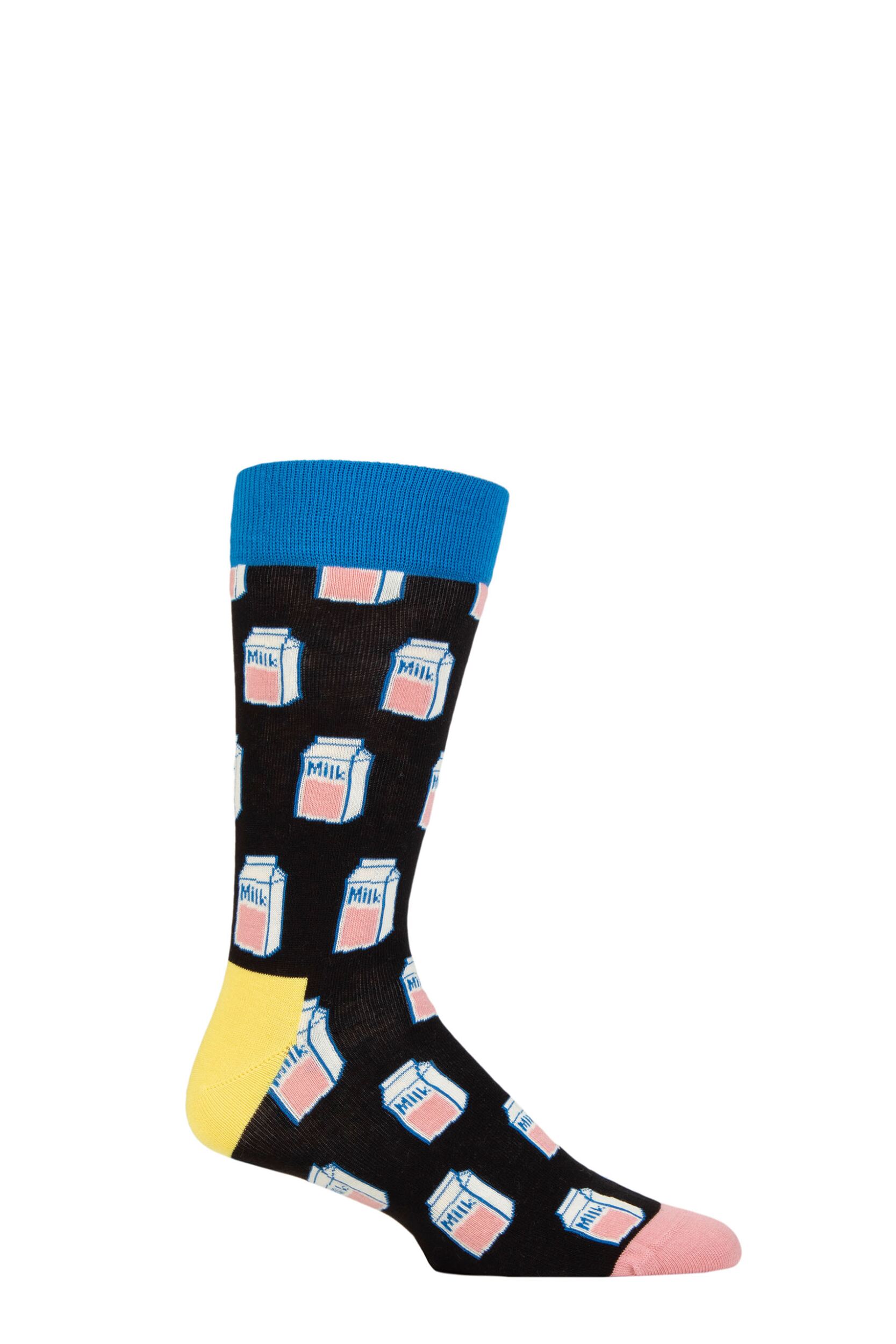 Mens and Women's 1 Pair Happy Socks Milk Socks Black 4-7 Unisex