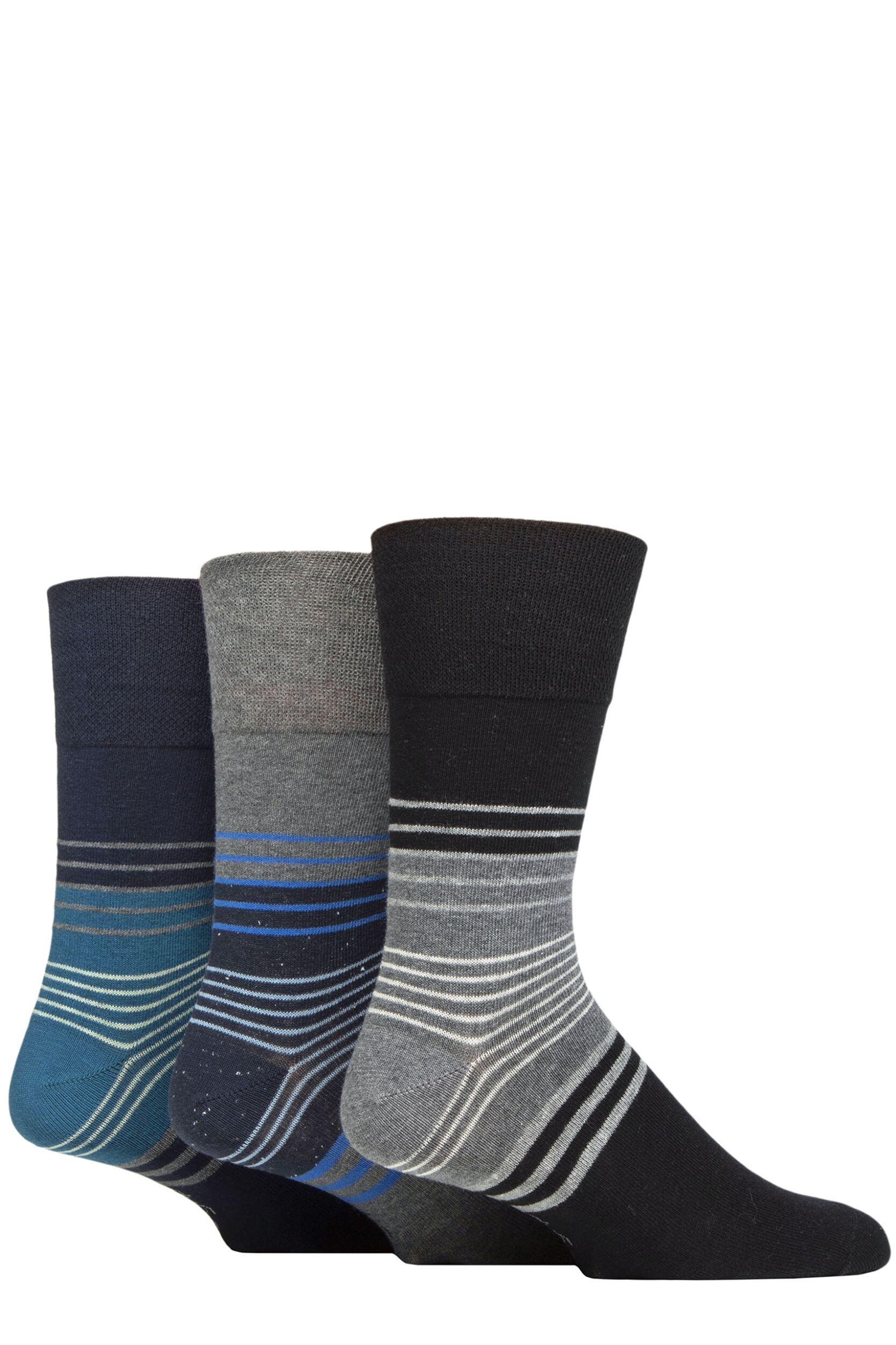Mens 3 Pair Gentle Grip Cotton Argyle Patterned and Striped Socks Modern Flash 6-11