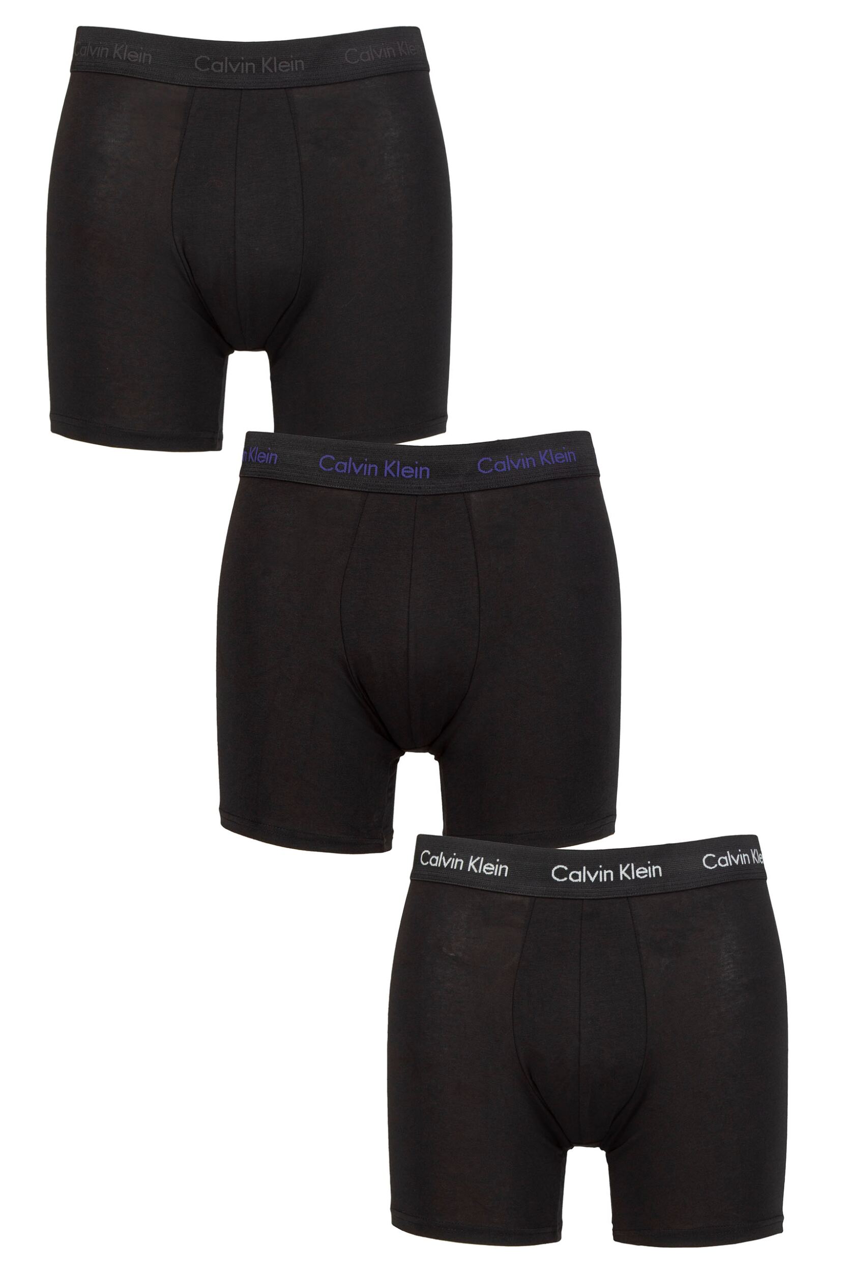 Mens 3 Pack Calvin Klein Cotton Stretch Longer Leg Trunks Grey / Blue / Grey S