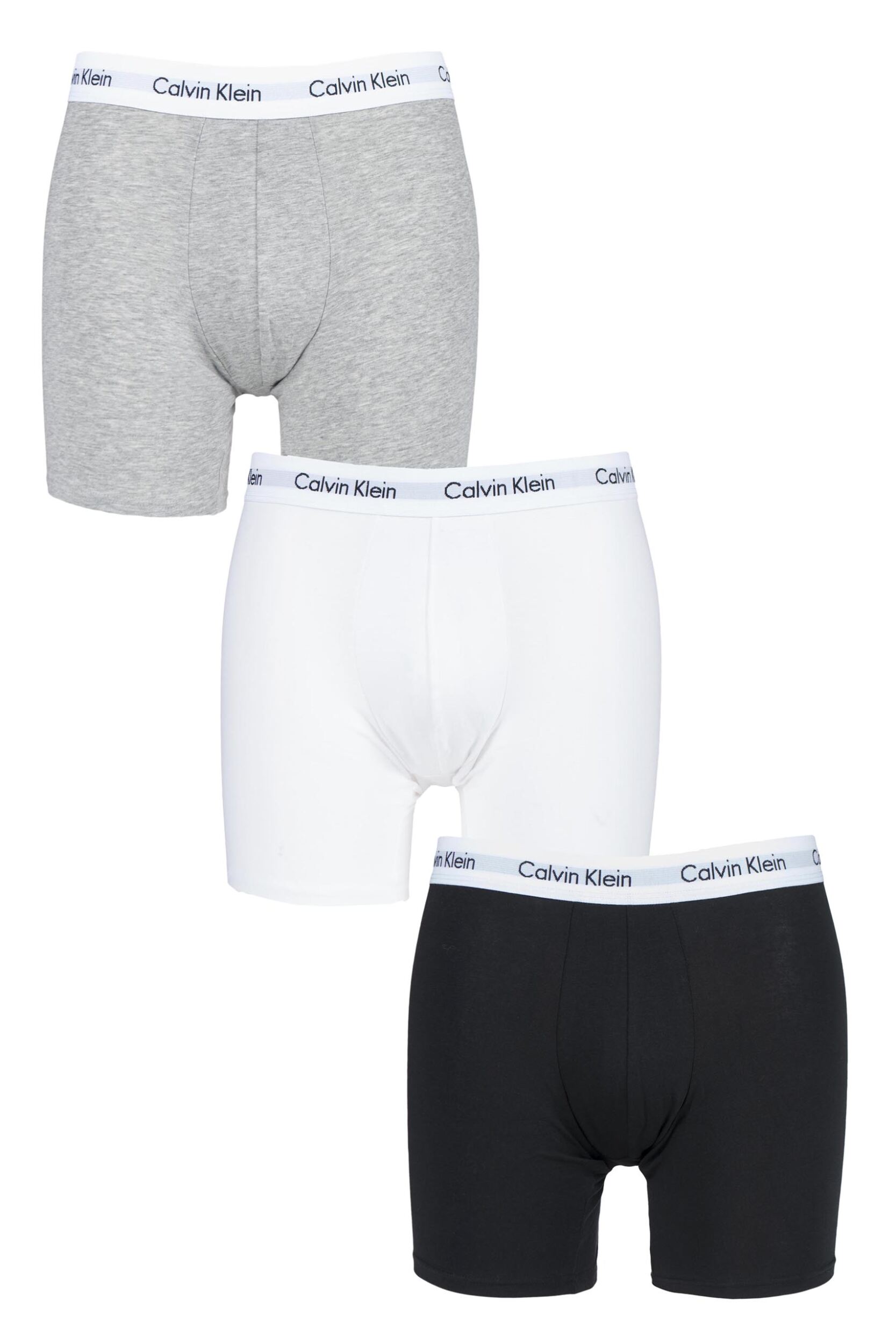 Image of 3 Pack Black / White / Grey Cotton Stretch Longer Leg Boxer Brief Shortsens- Calvin Klein